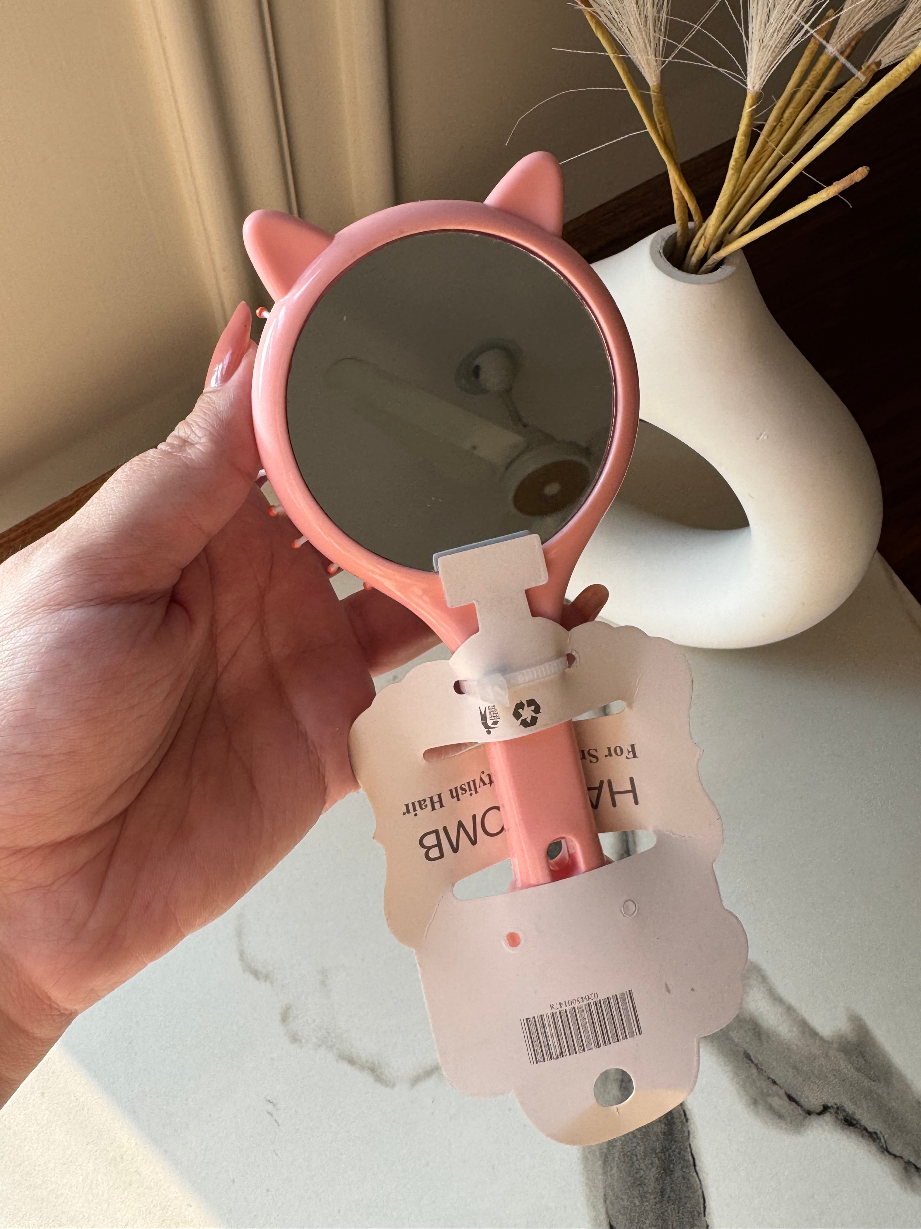 Kids Softest Teddy Shape Hair Brush with Mirror (Peach)
