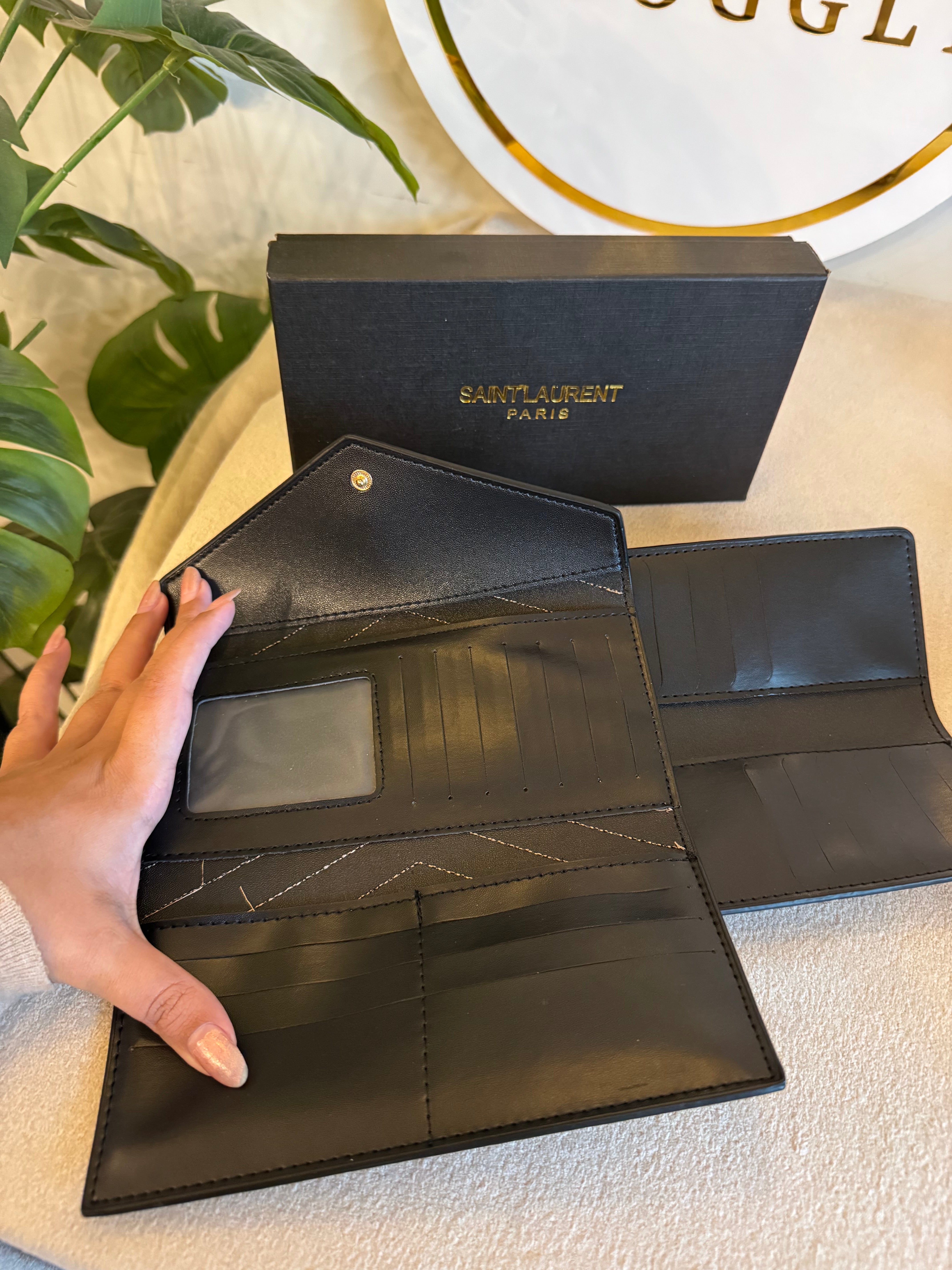 YSL Wallet with Card Holder Set (Beige) - Box Packing