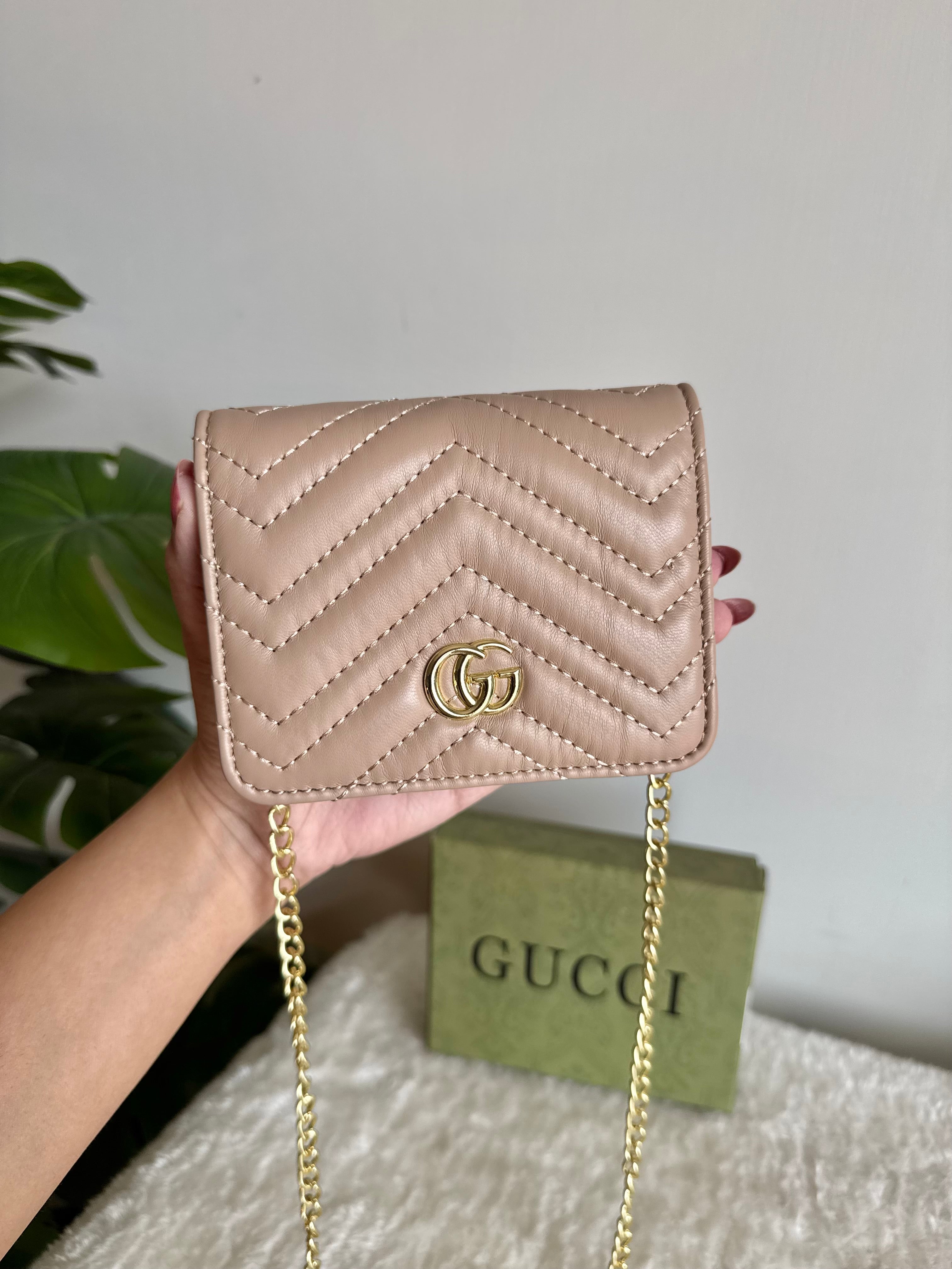 Gucci Wallet Quilted with Detachable Chain - Khaaki