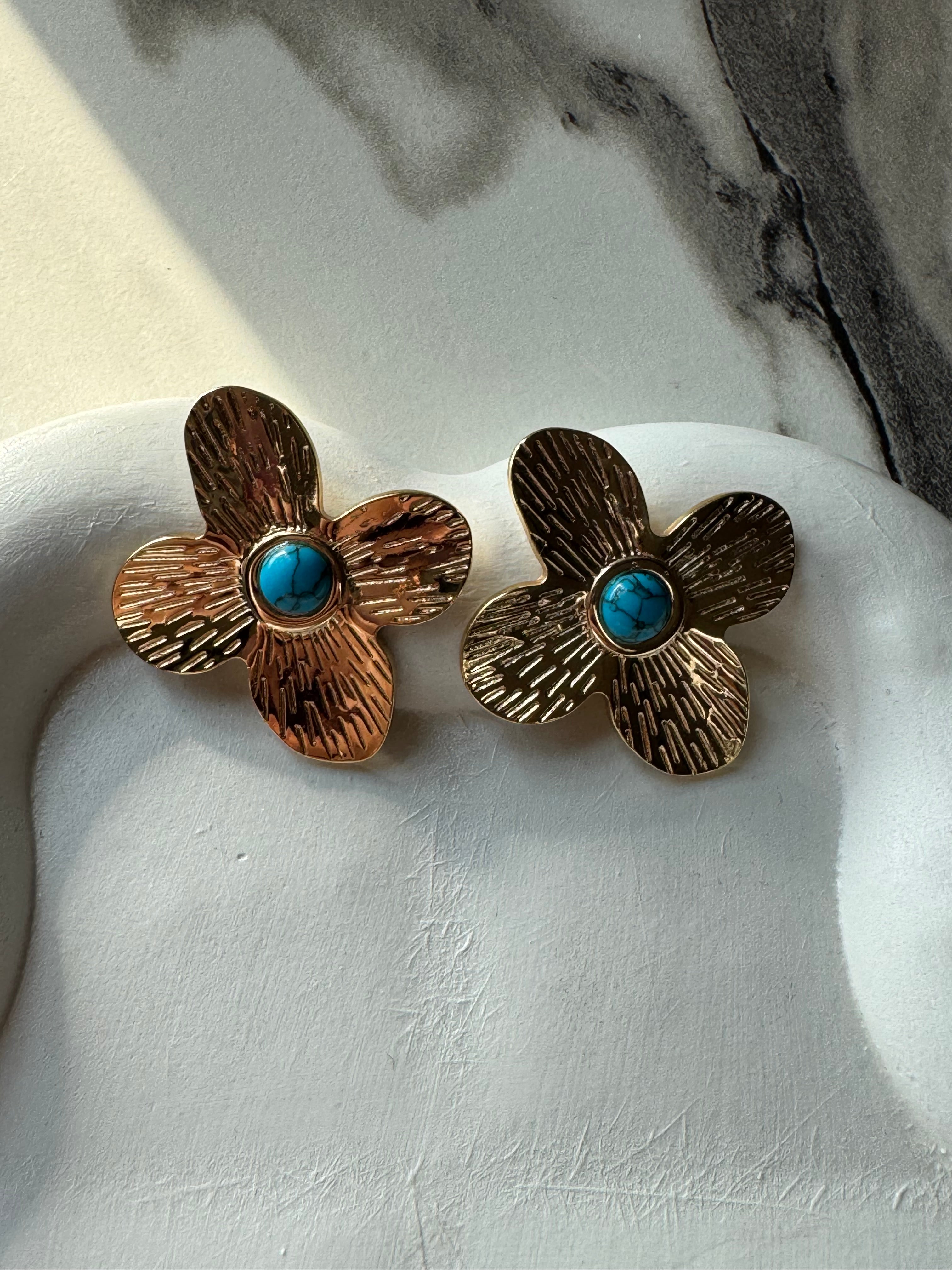 Turquoise & Gold Statement Earrings - 18K Gold Plated