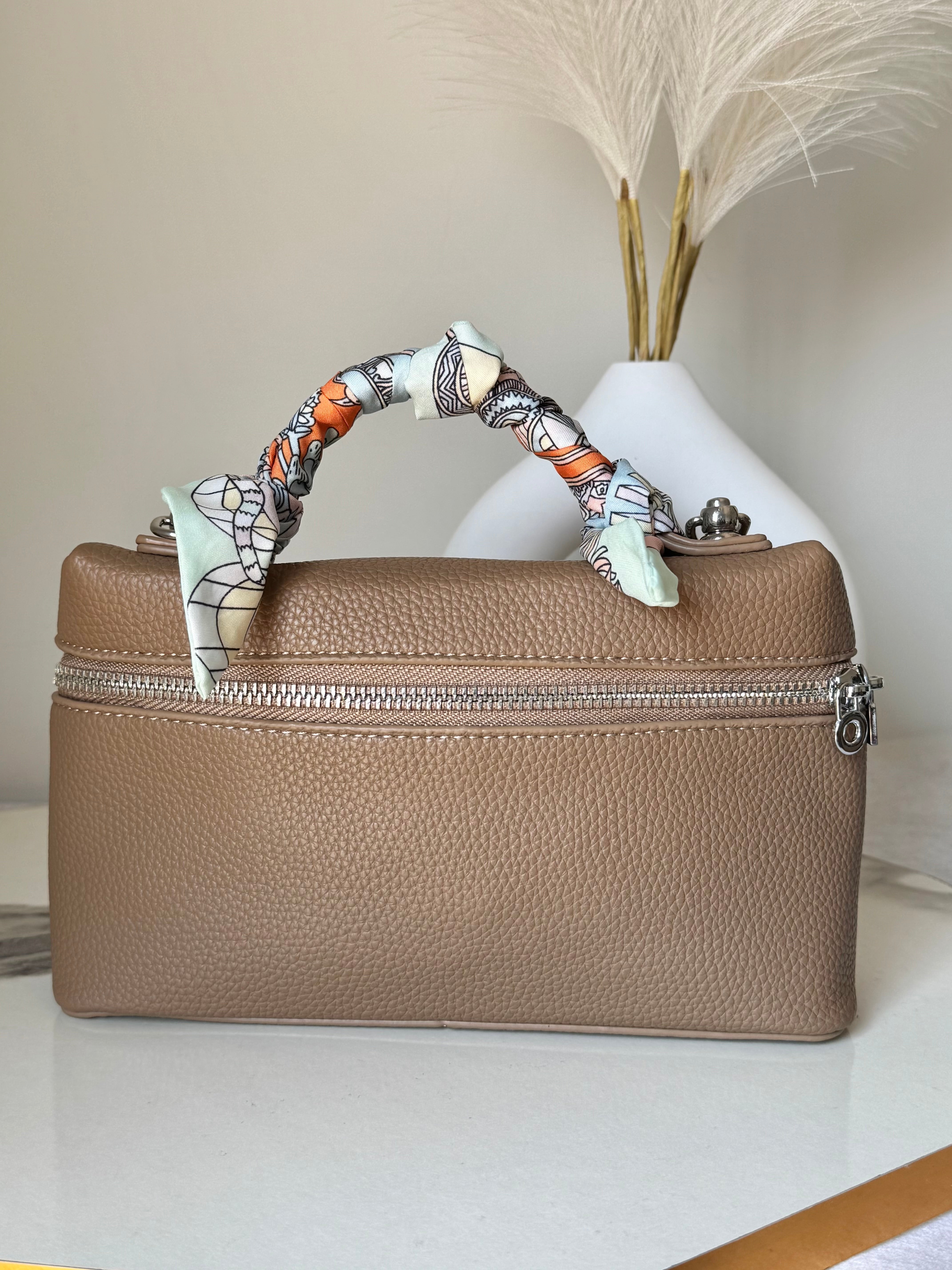 Loro Piana Inspired with Strap & Silk Scarf - Brown