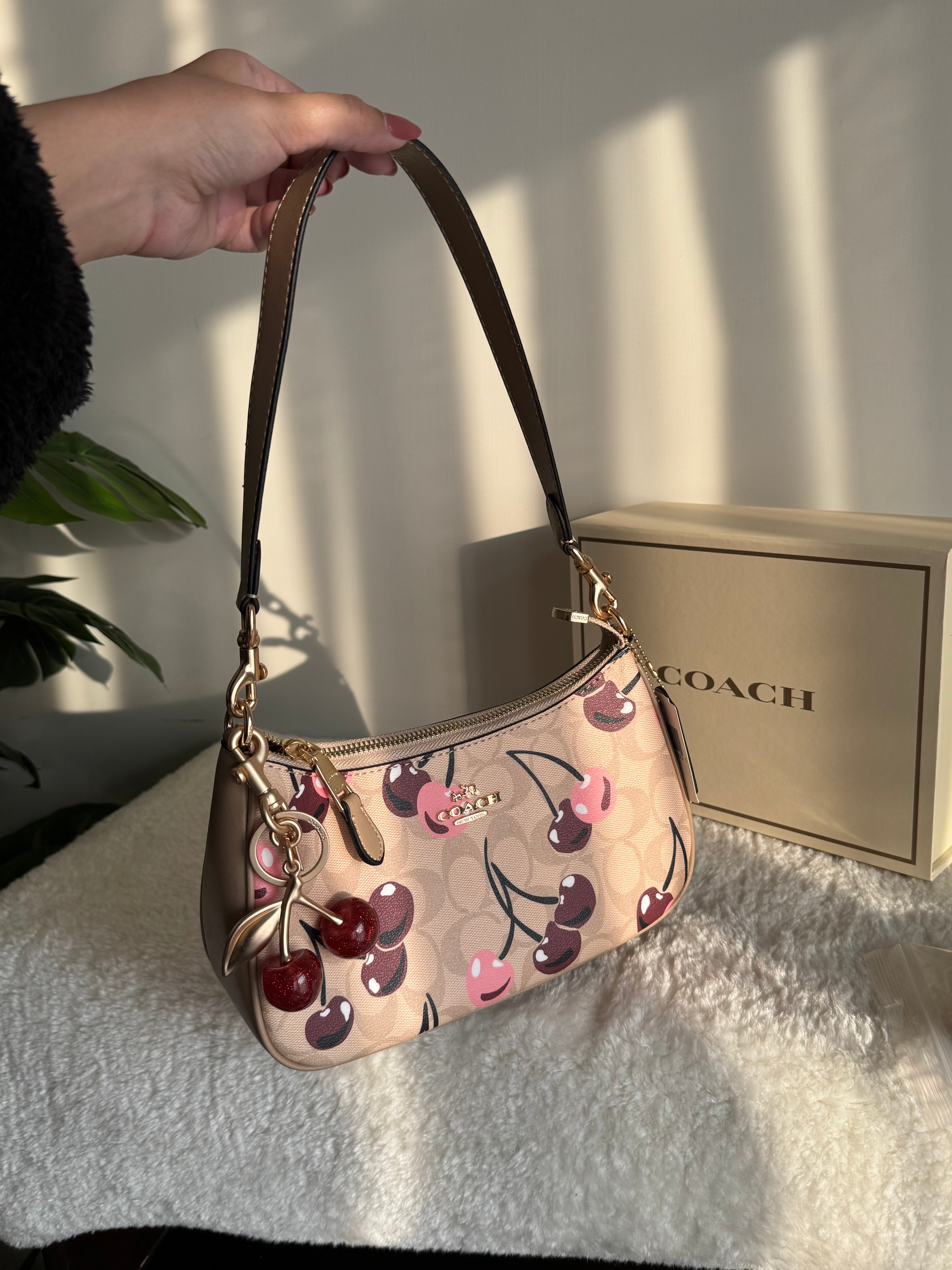 COACH TERI PREMIUM with Coach Cherry Charm (Beige Cherry) - BOX PACKING
