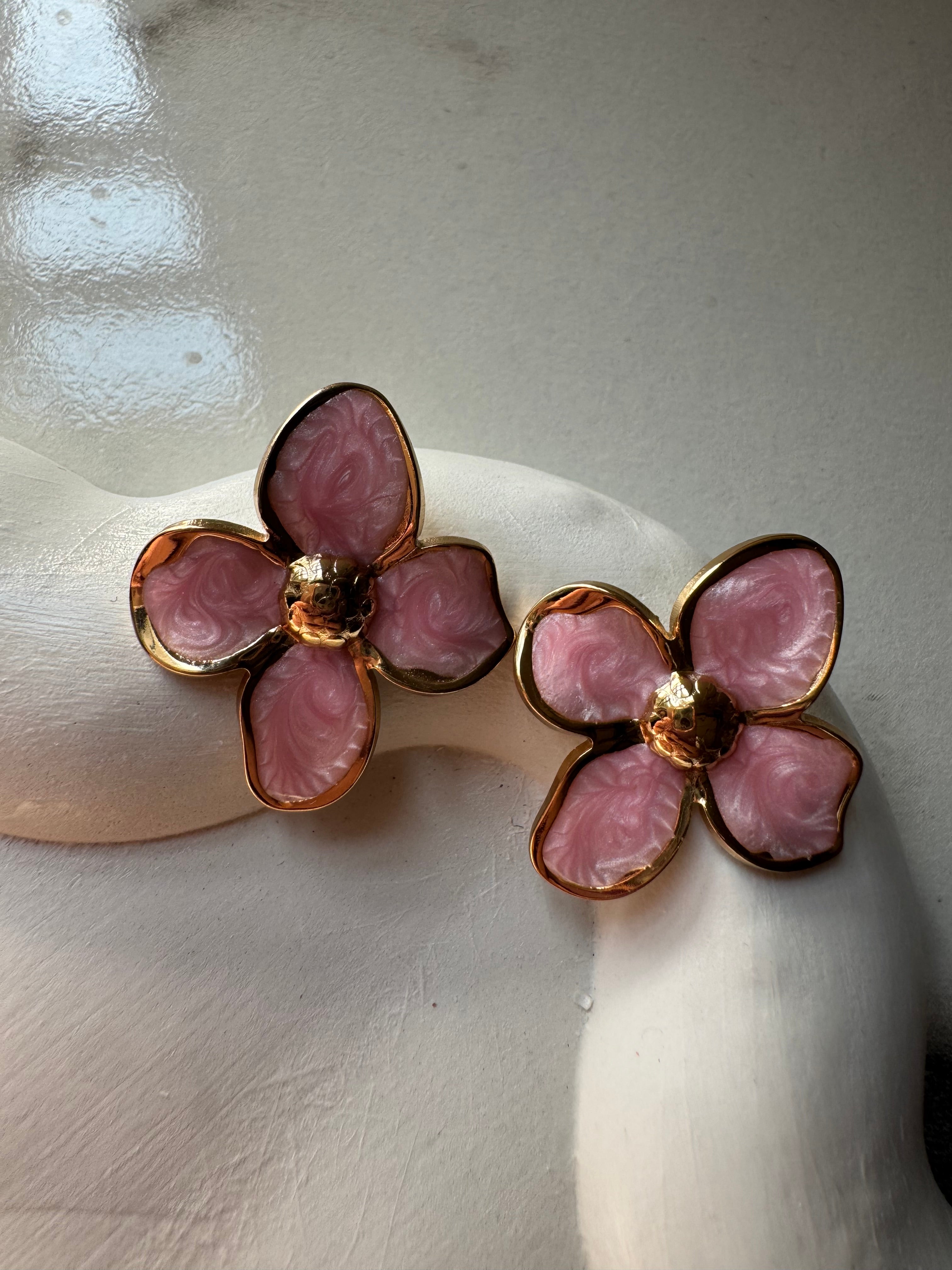 Velvet Floral Studs - Peach & Gold