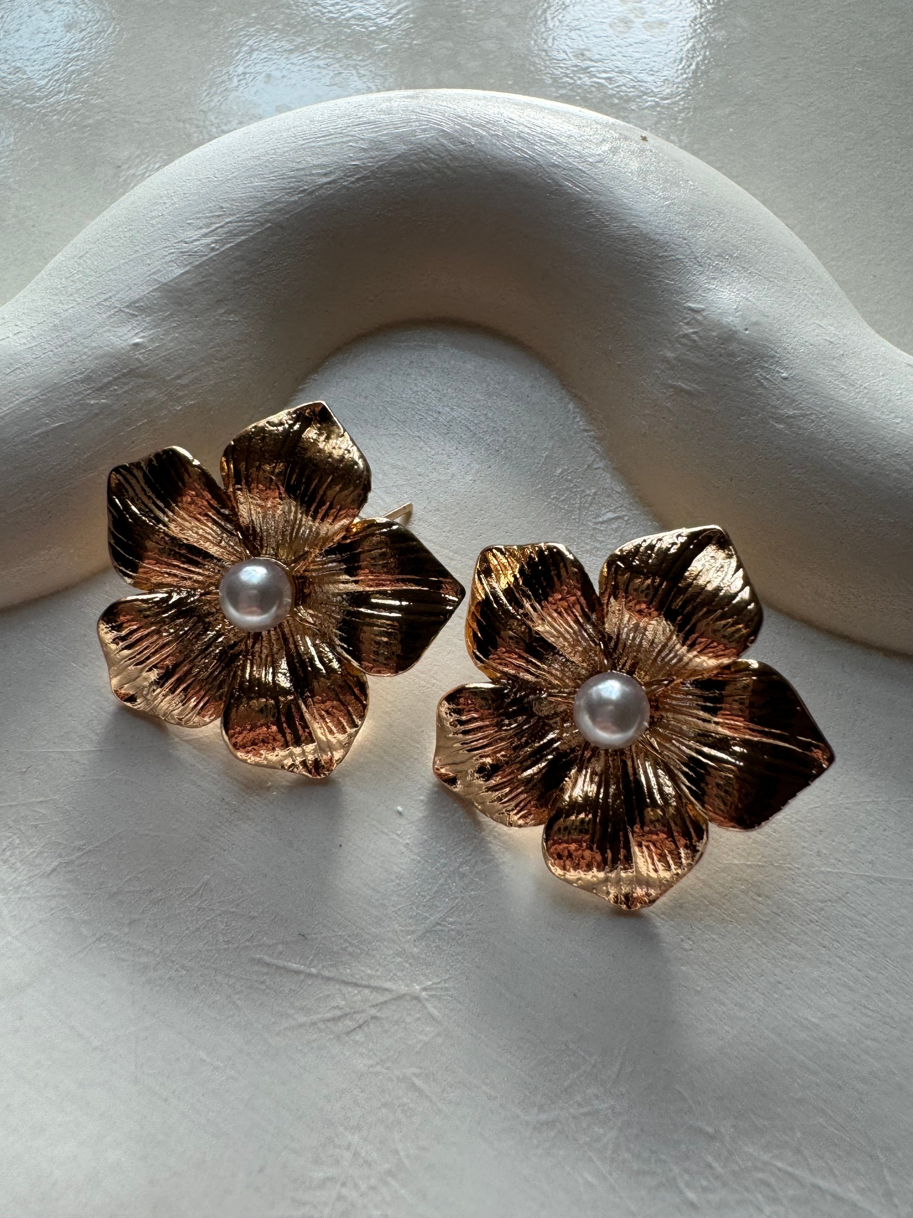 Gold Floral Studs - 18K Gold Plated