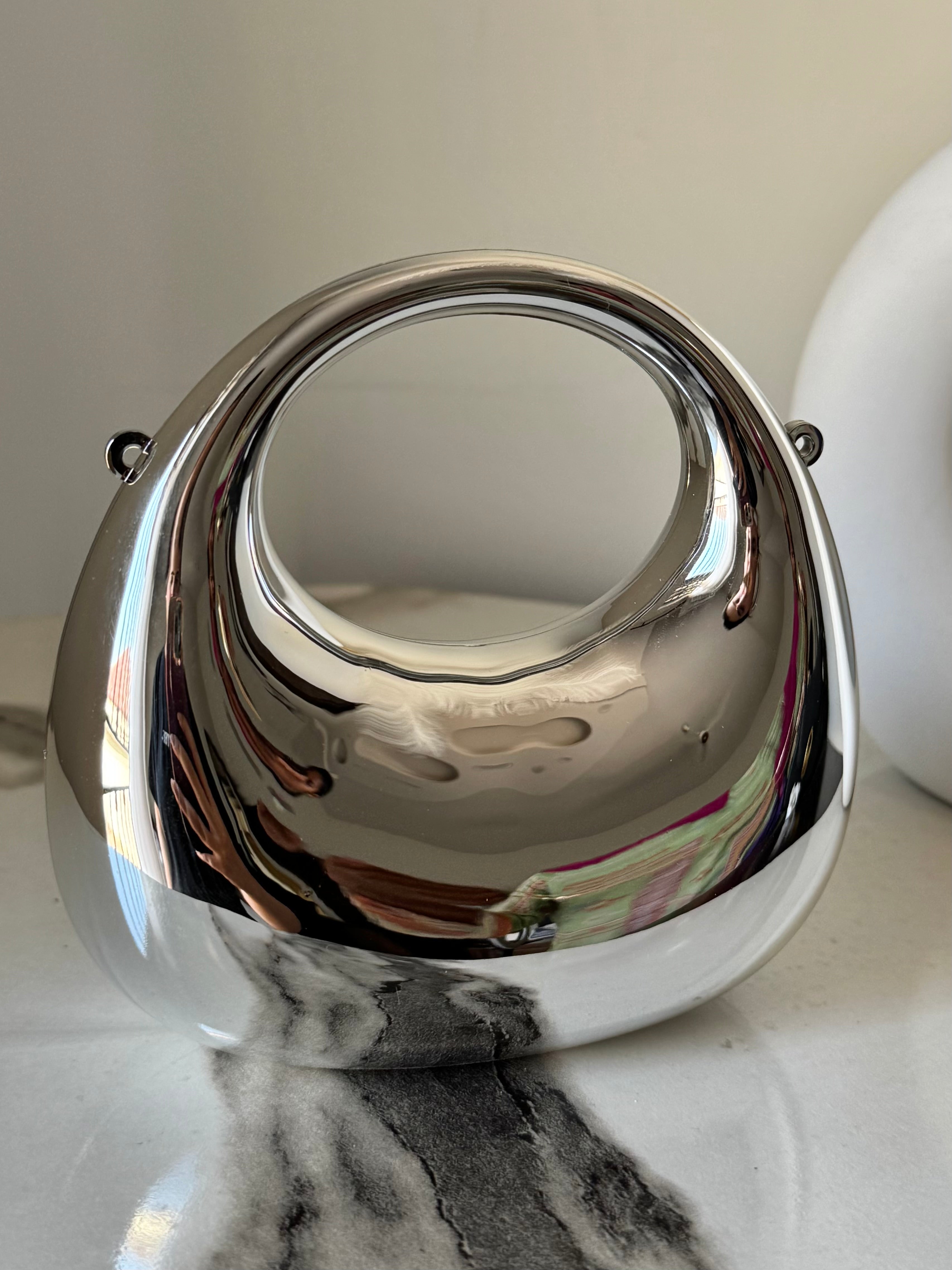 Viral Metallic Clutch with Chain - Mini Silver