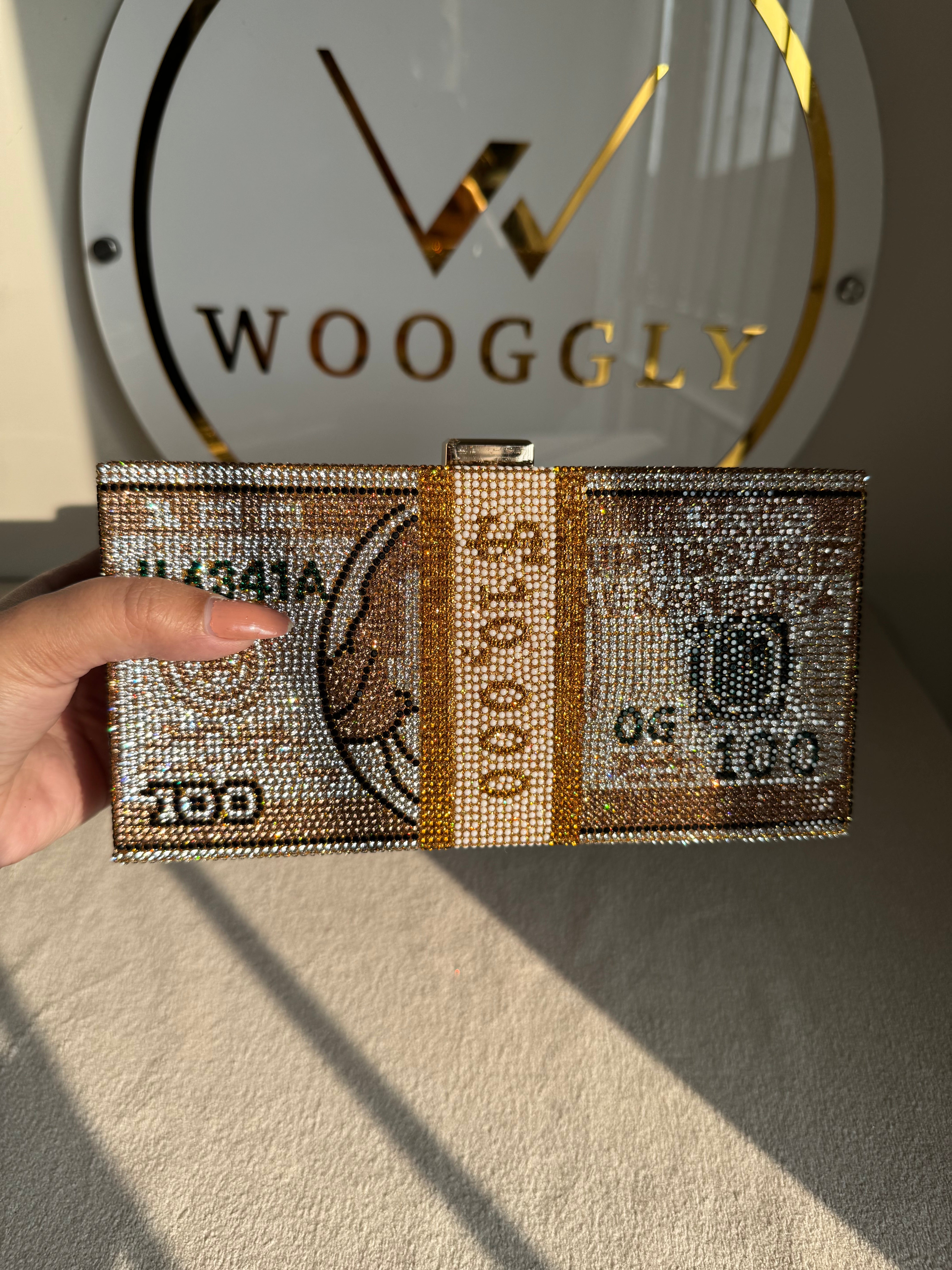 Premium Dollar Clutch - Gold with Chain