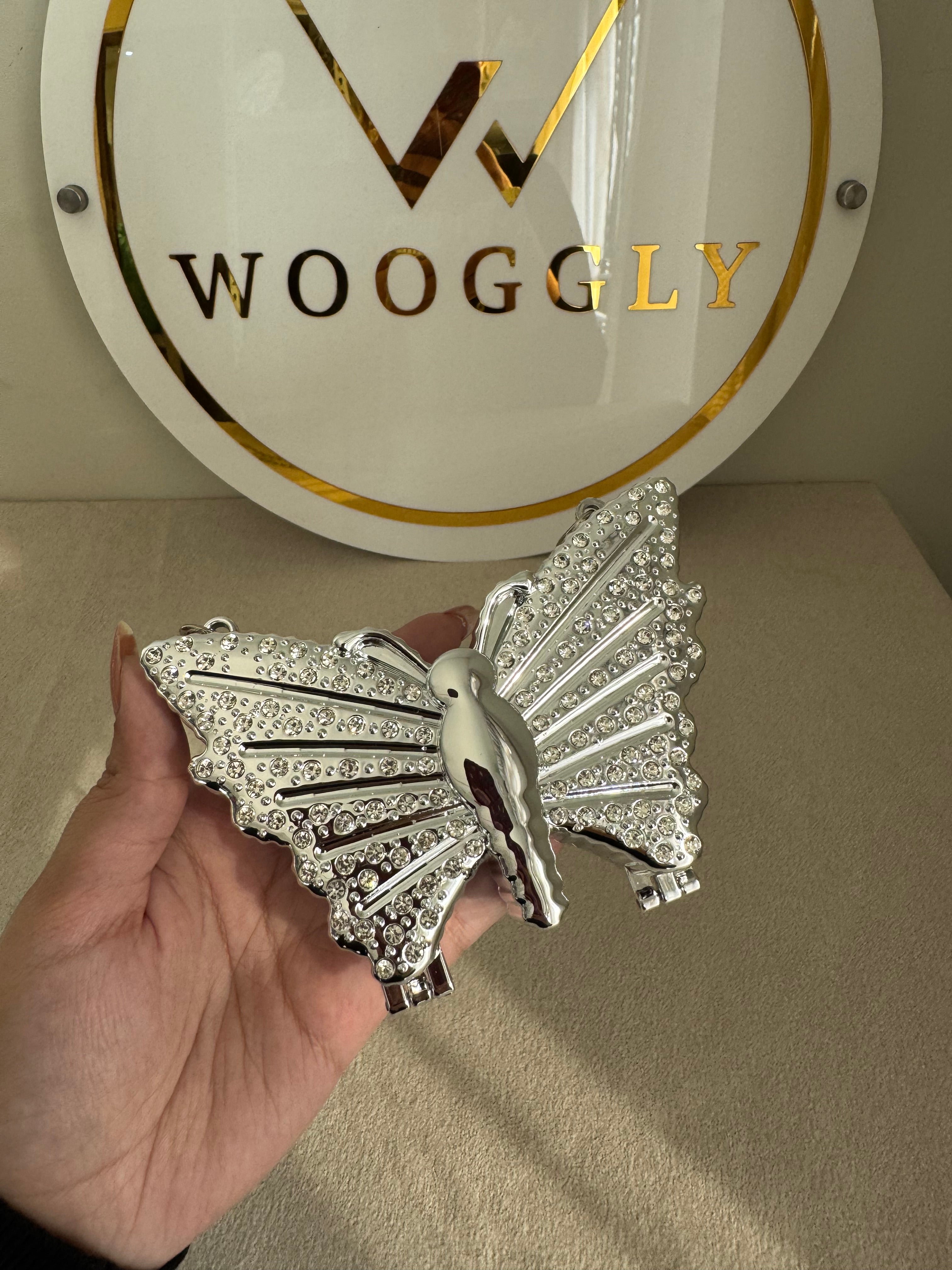 Glam Butterfly Clutch with Chain - Mini Silver