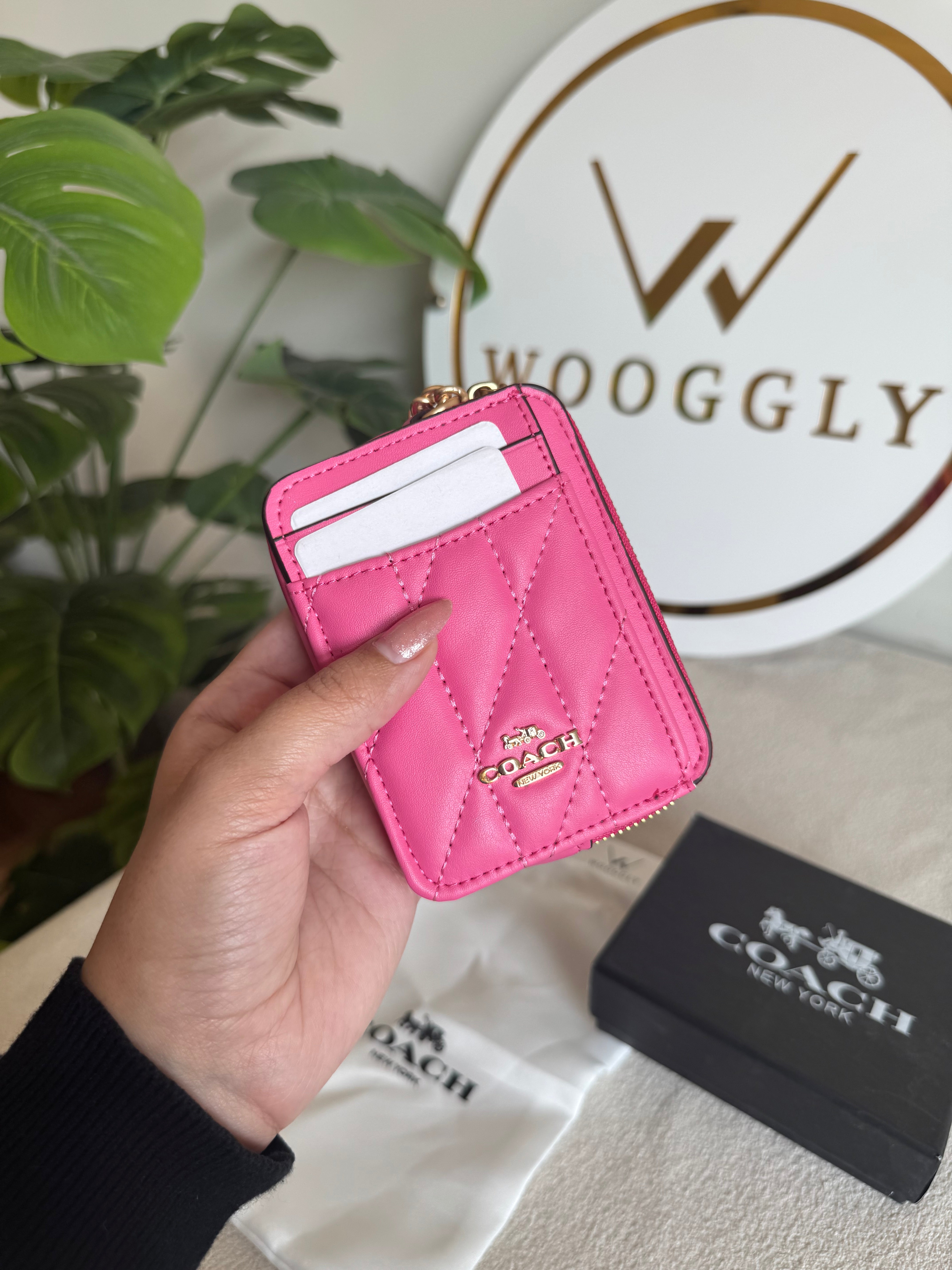 Coach Zip Card Case with Box Packing - Hot Pink
