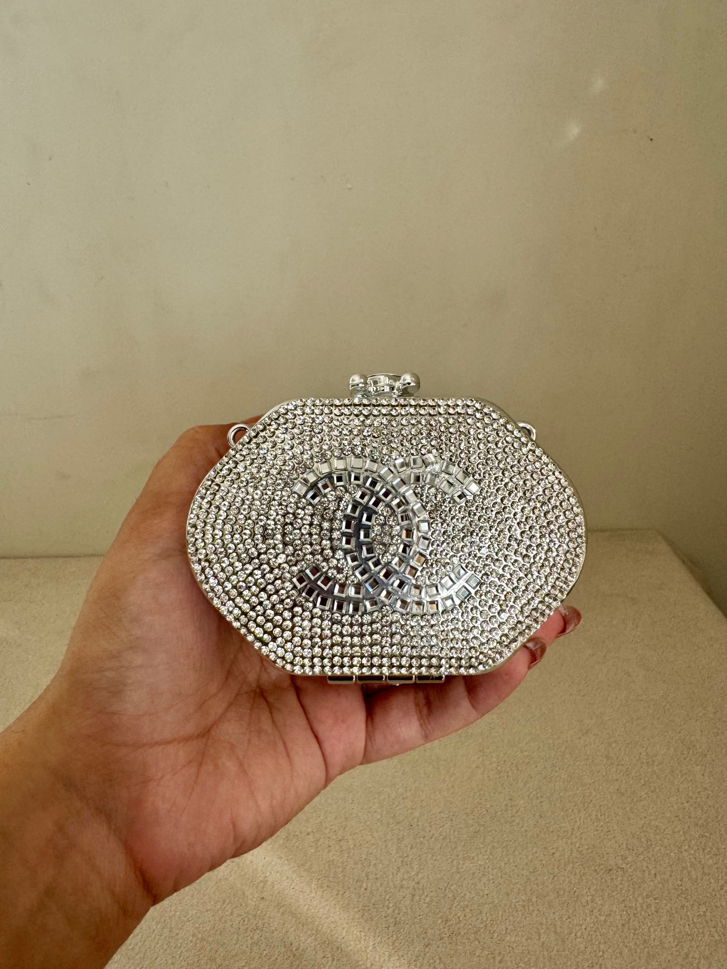 Mini Chanel Embellished Clutch with Chain - Silver & Gold
