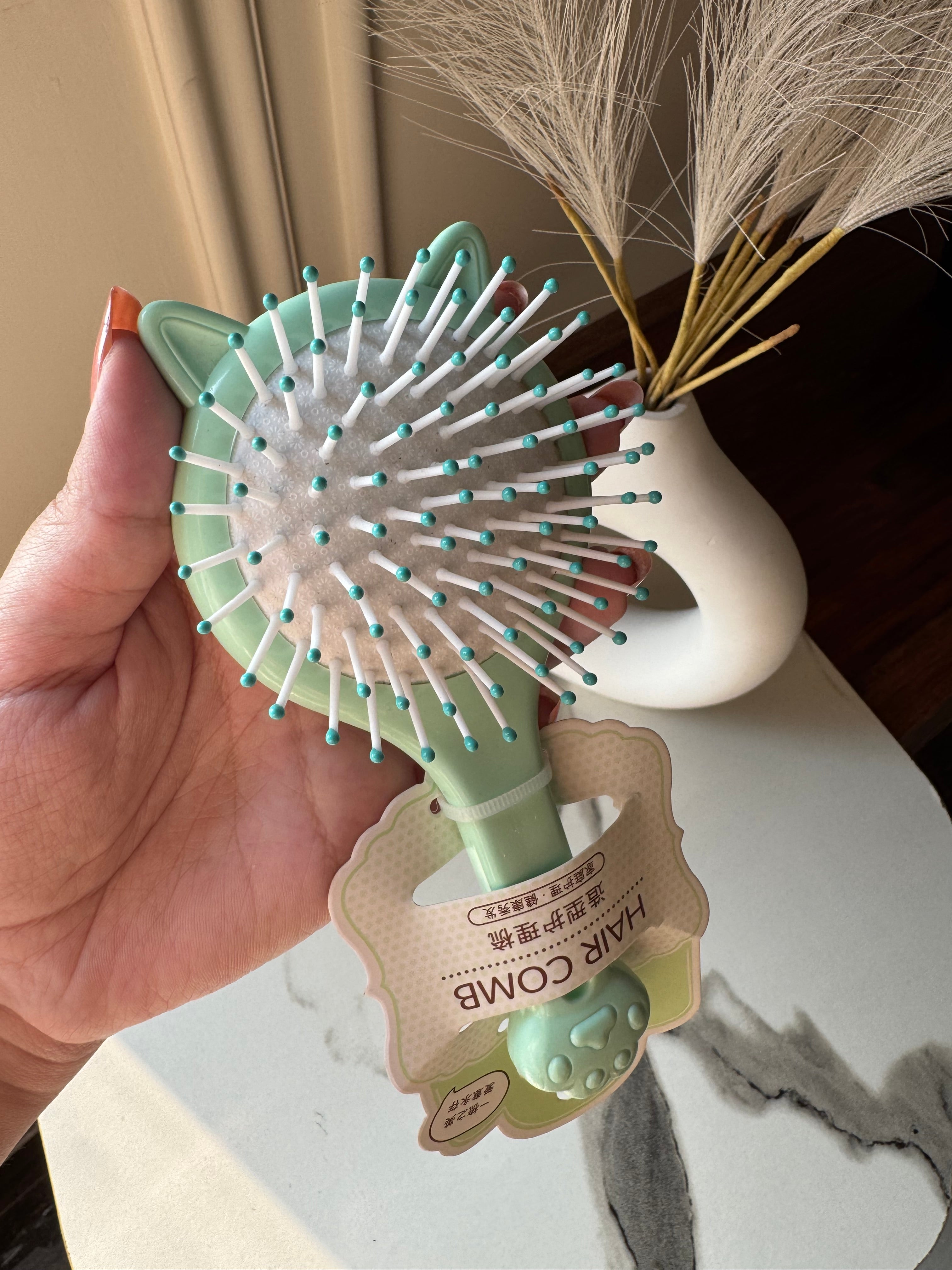 Kids Softest Teddy Shape Hair Brush with Mirror (Green)