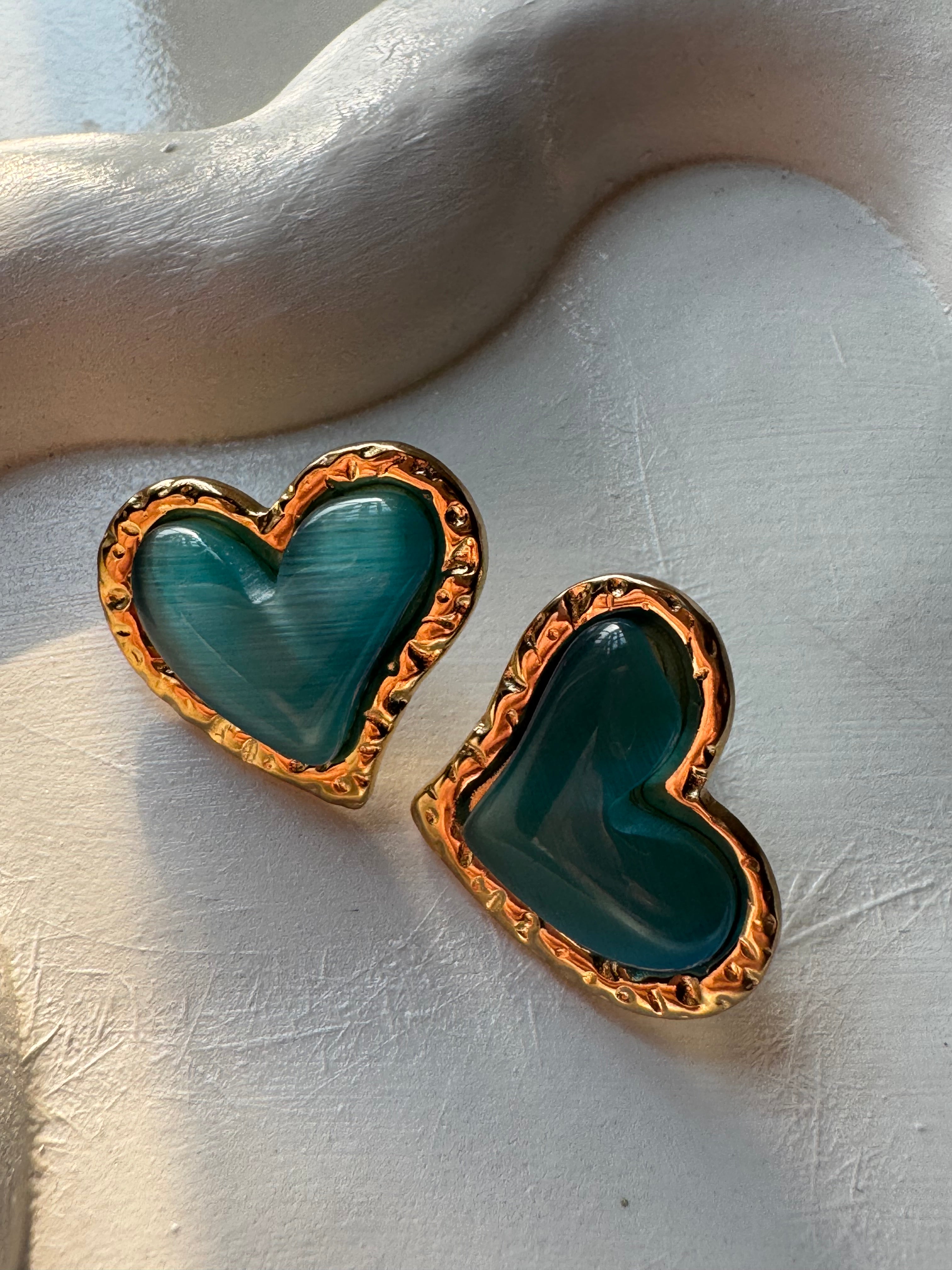 Turquoise Heart Studs - 18K Gold Plated
