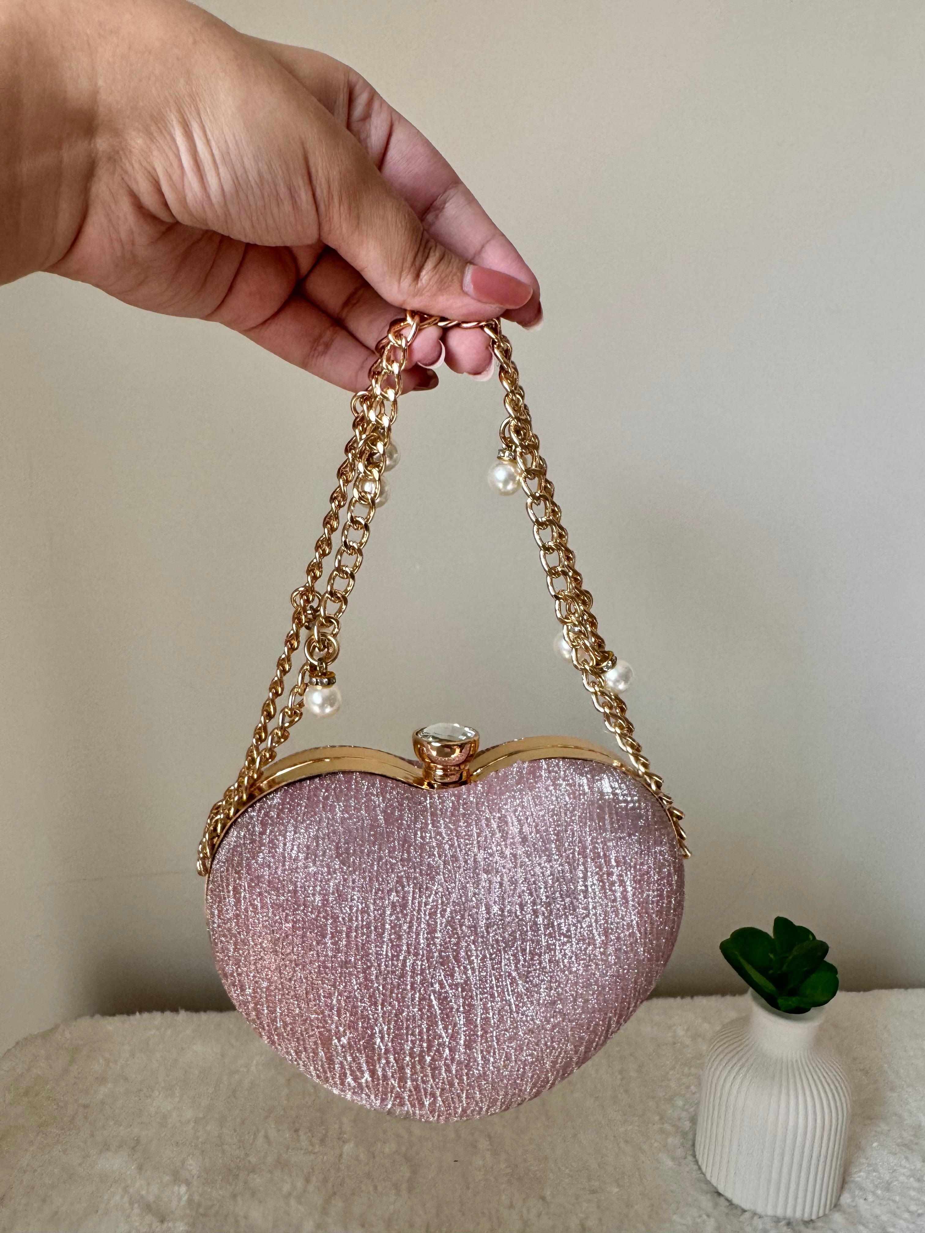 Bling Heart Clutch - Pink