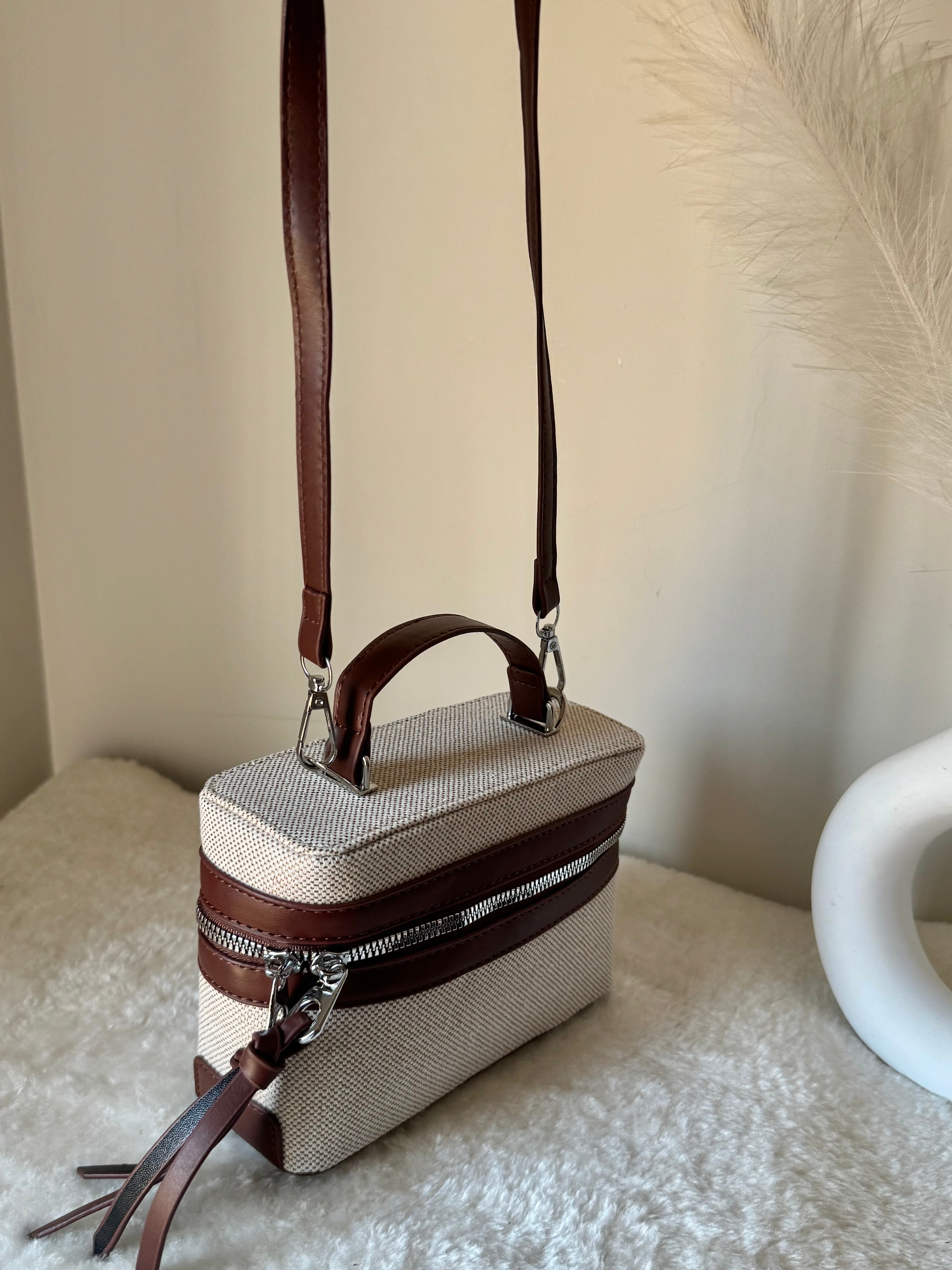 ZARA Inspired Box Bag - Chocolate Brown with Long Strap
