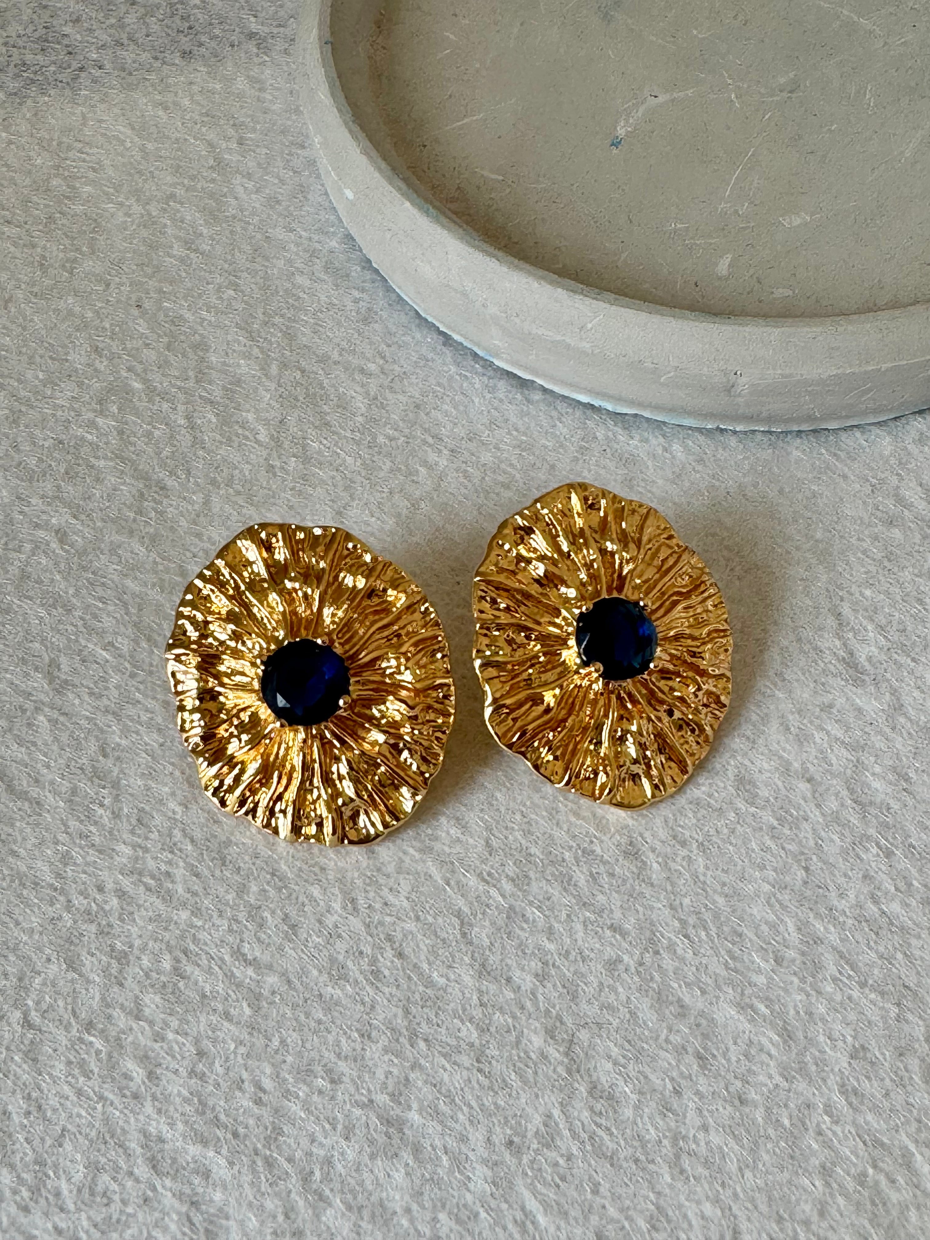 Deep Blue Bloom Earrings - 18K Gold Plated