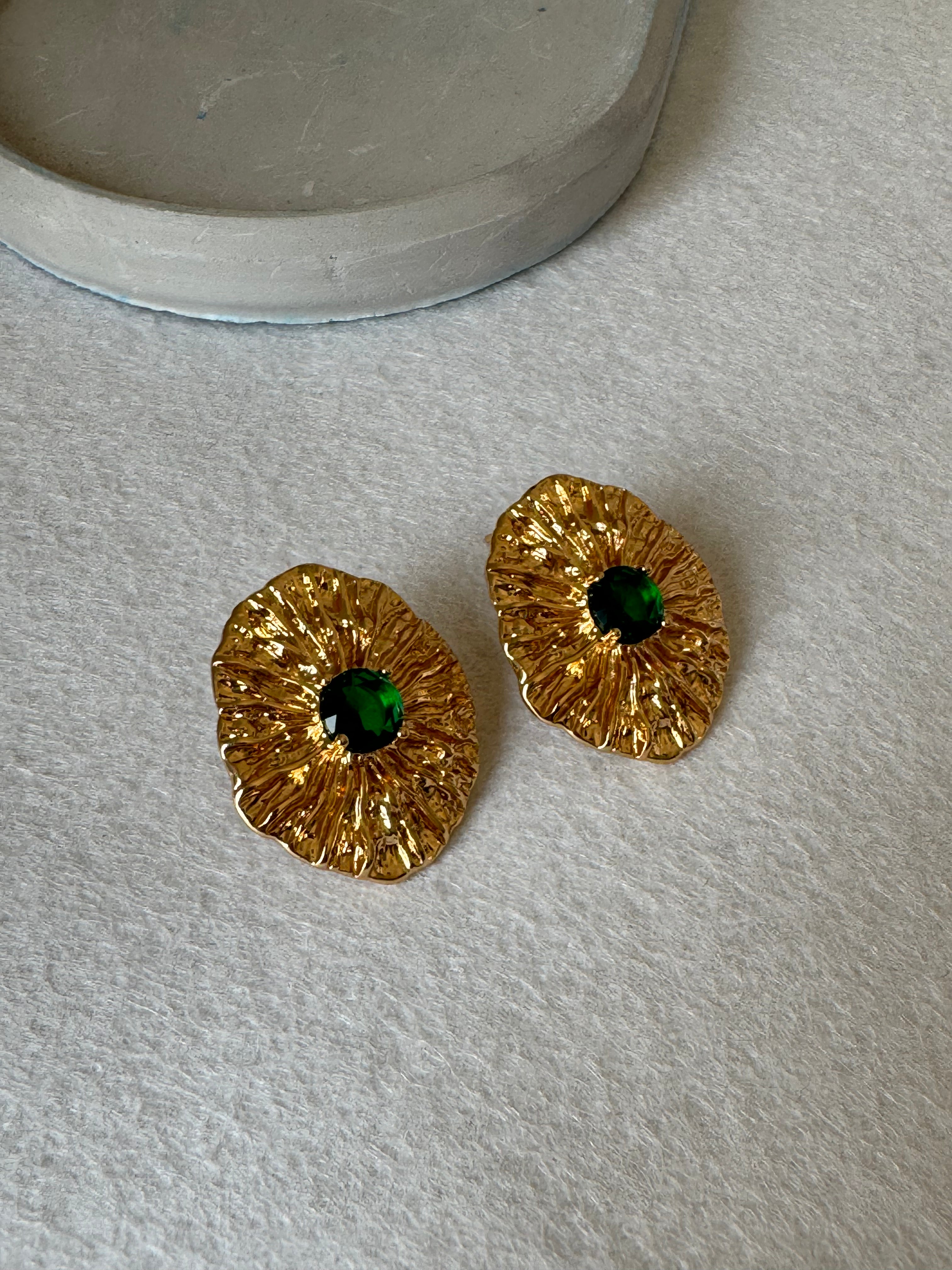 Radiance Studs (Bottle Green & Gold) - 18K Gold Plated