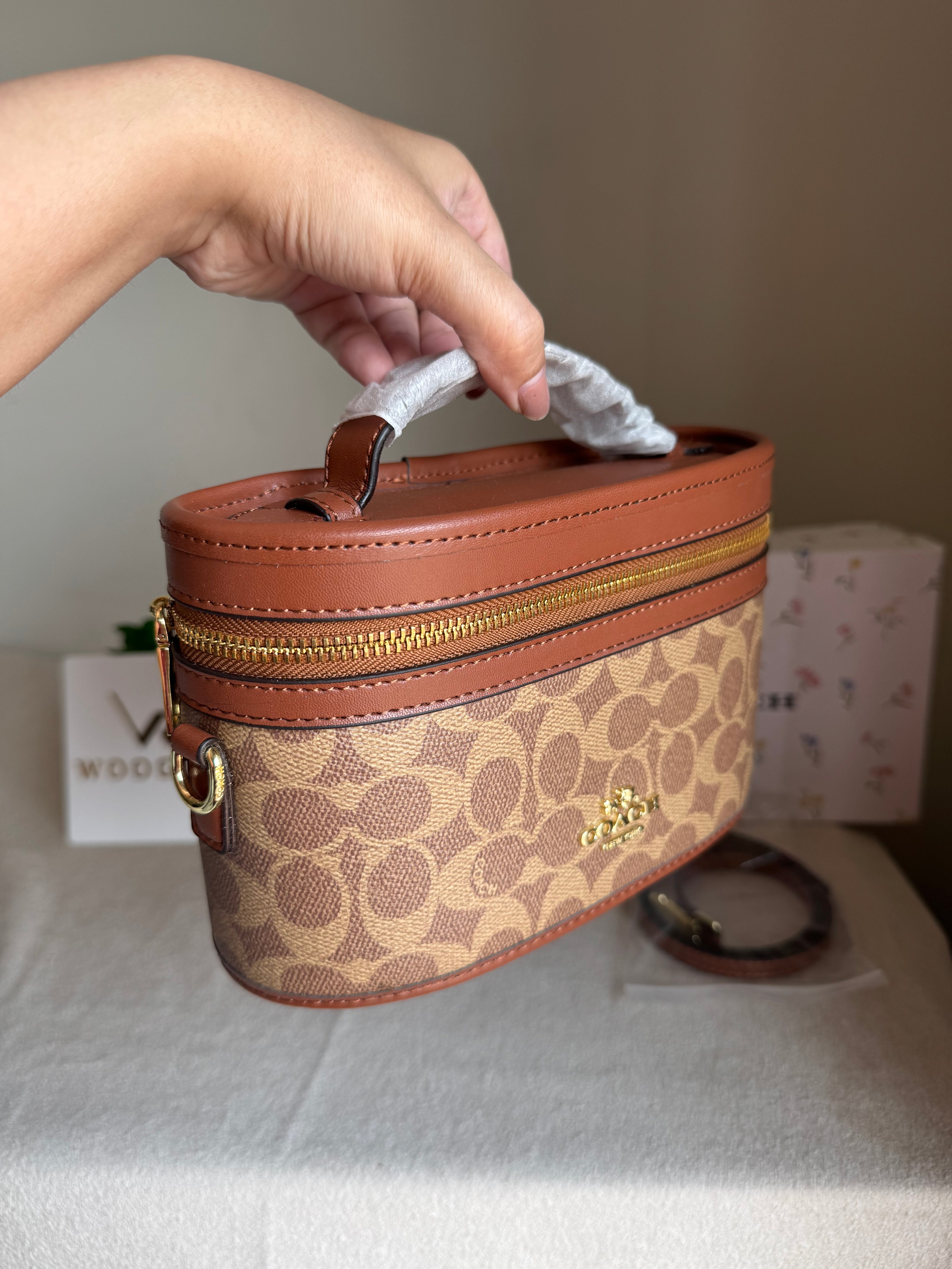 COACH Premium Bucket Bag (Apricot Brown) with Long Strap - BOX PACKING