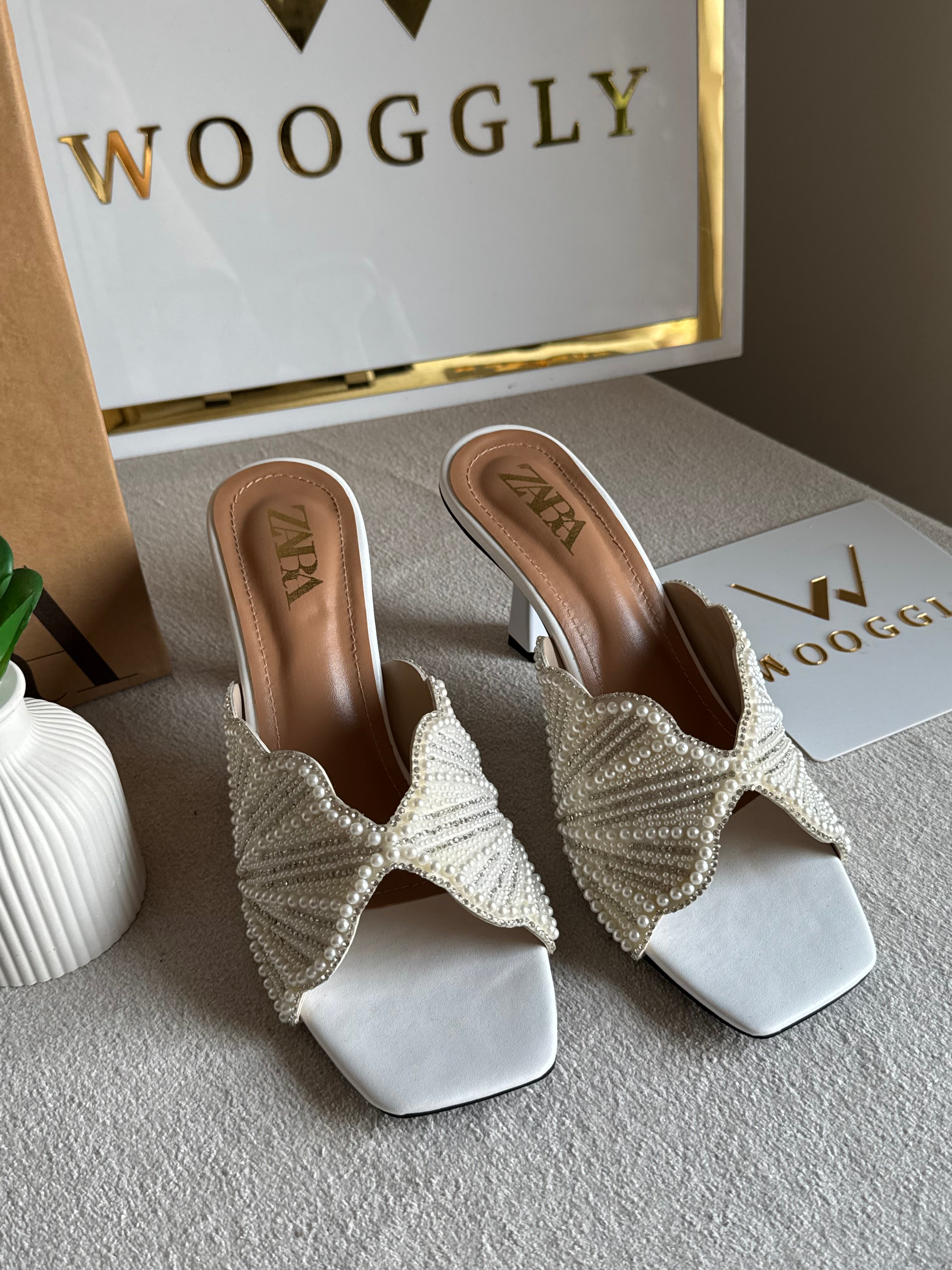Viral Zara Faux Heels WHITE with Brand Box