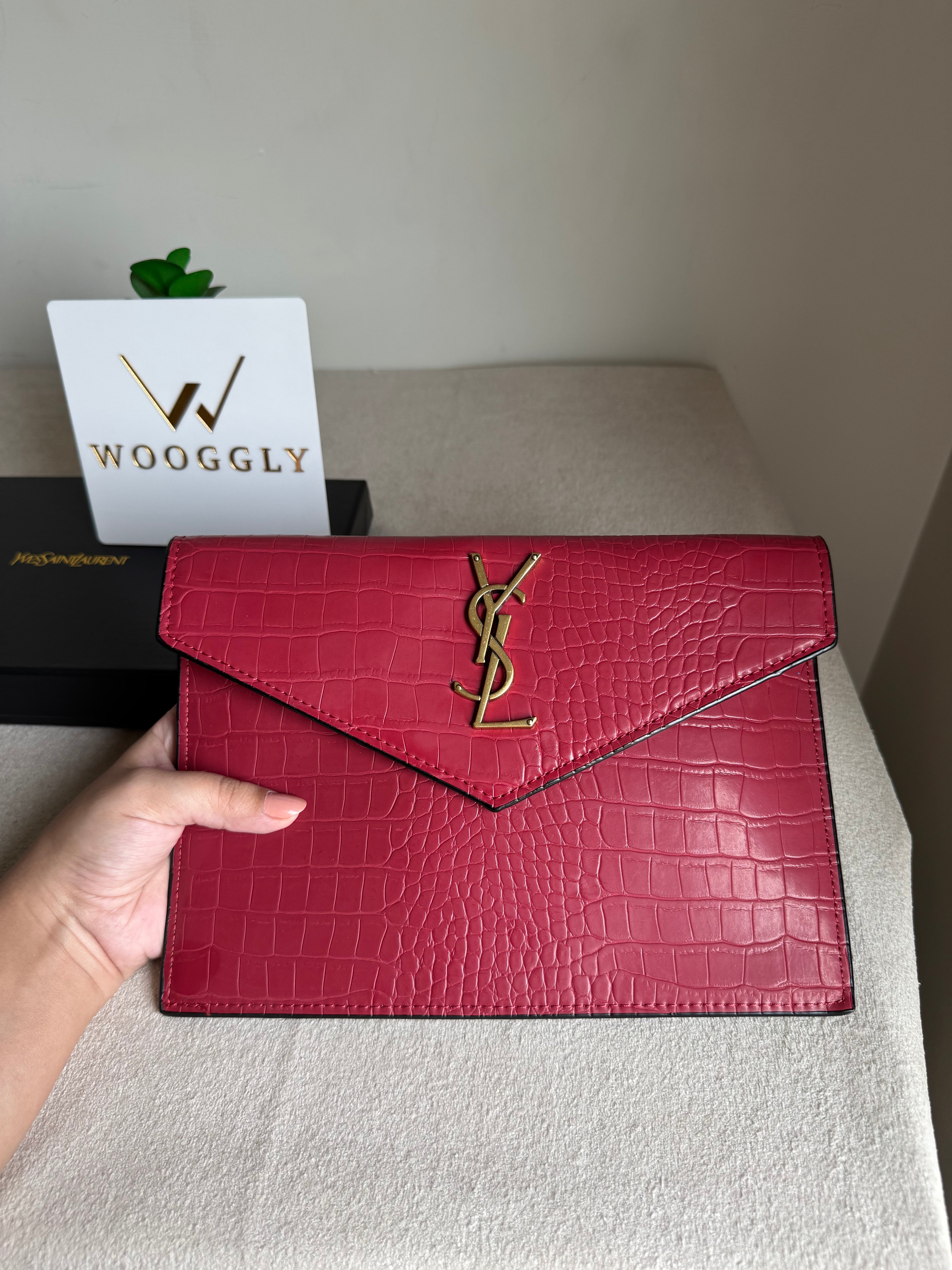 Premium Quality YSL Pouch with Box Packing - Maroon
