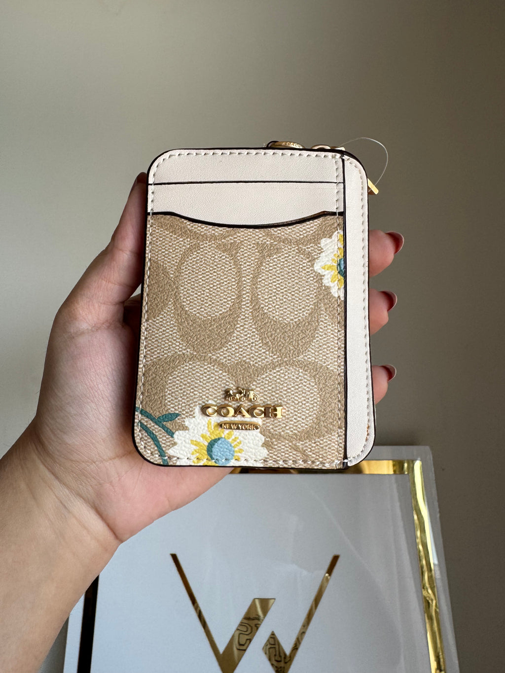 Coach Zip Card Case - Apricot White with Floral