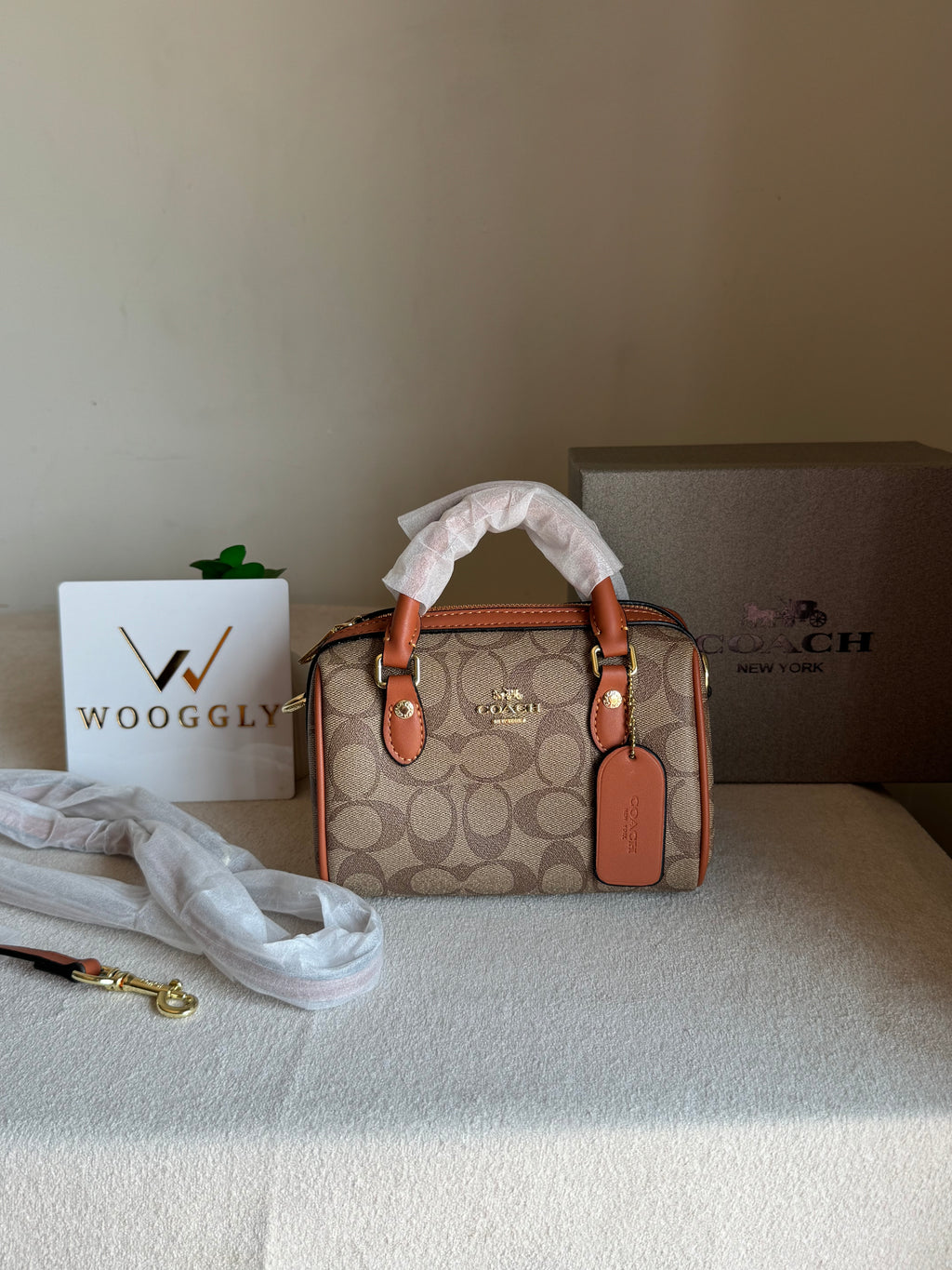 COACH Mini Duffle Bag PREMIUM with Long Strap Apricot Brown - BOX PACKING