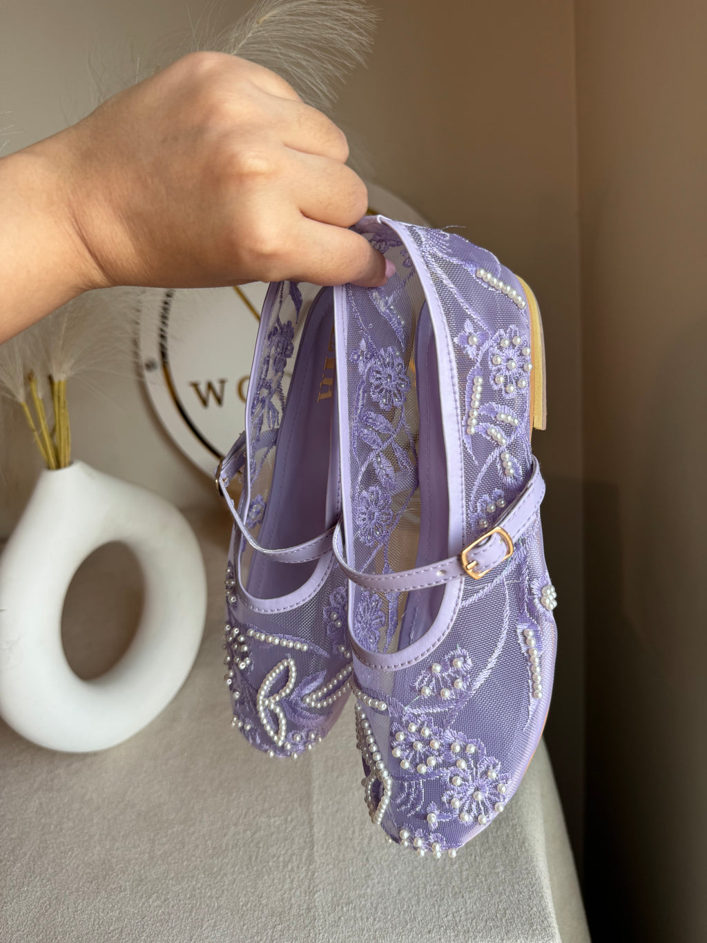 Zara Embroided Net Pumps - Lilac