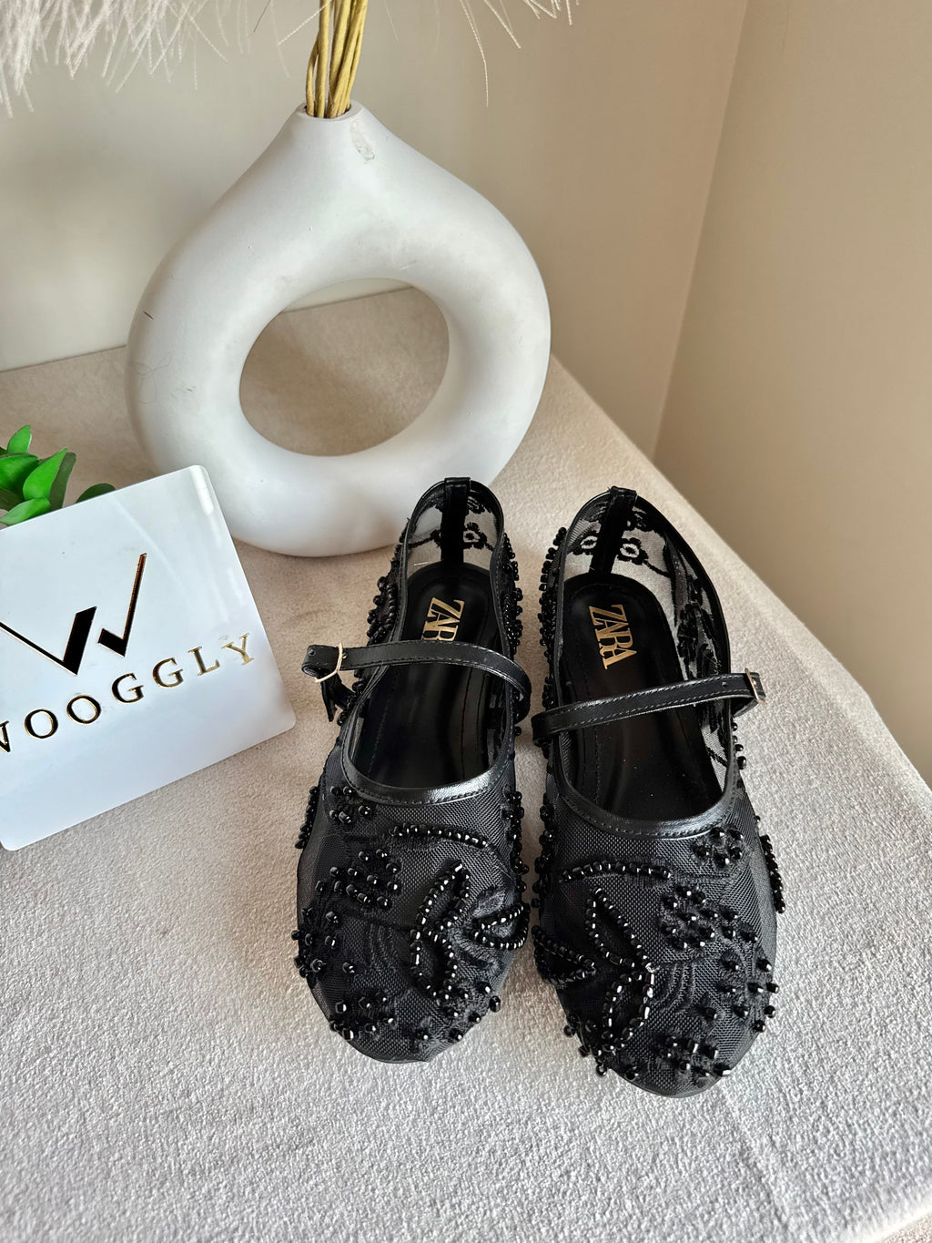 Zara Embroided Net Pumps - Black