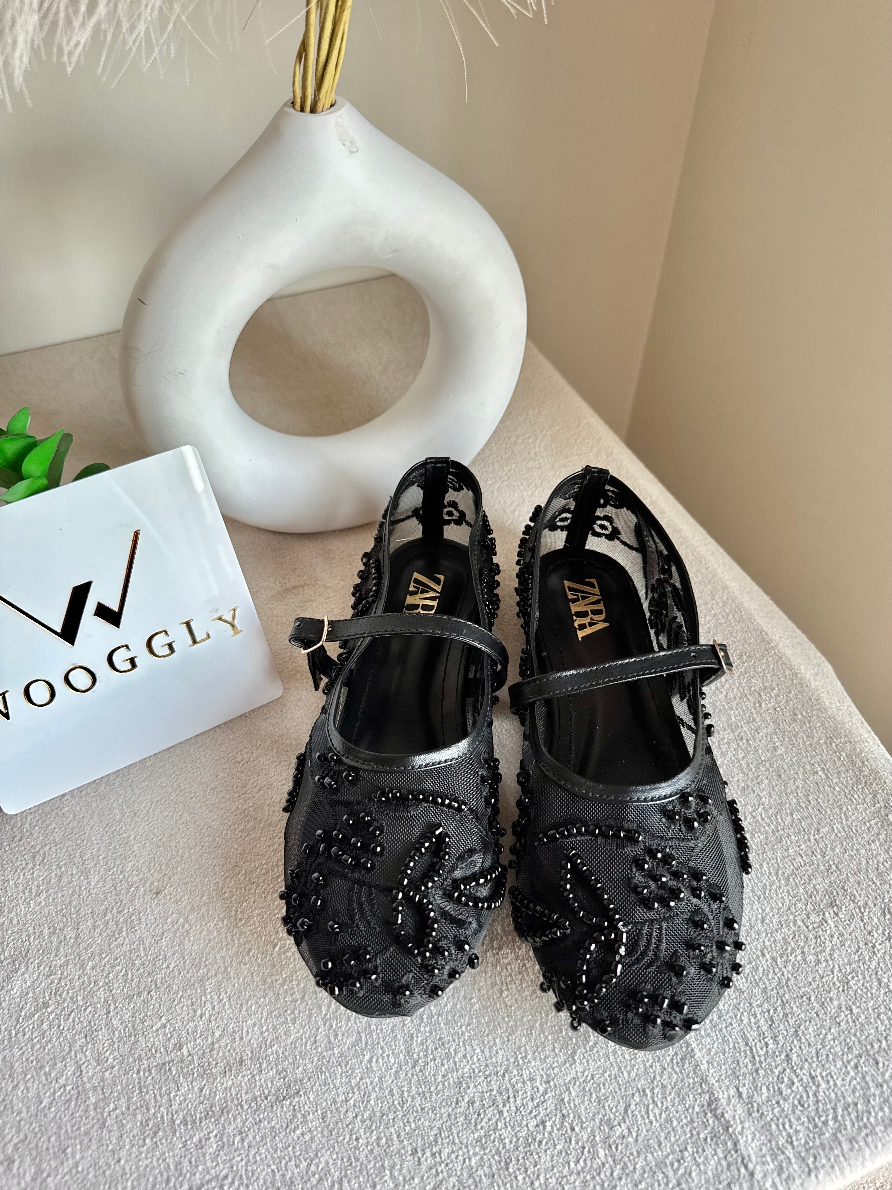 Zara Embroided Net Pumps - Black