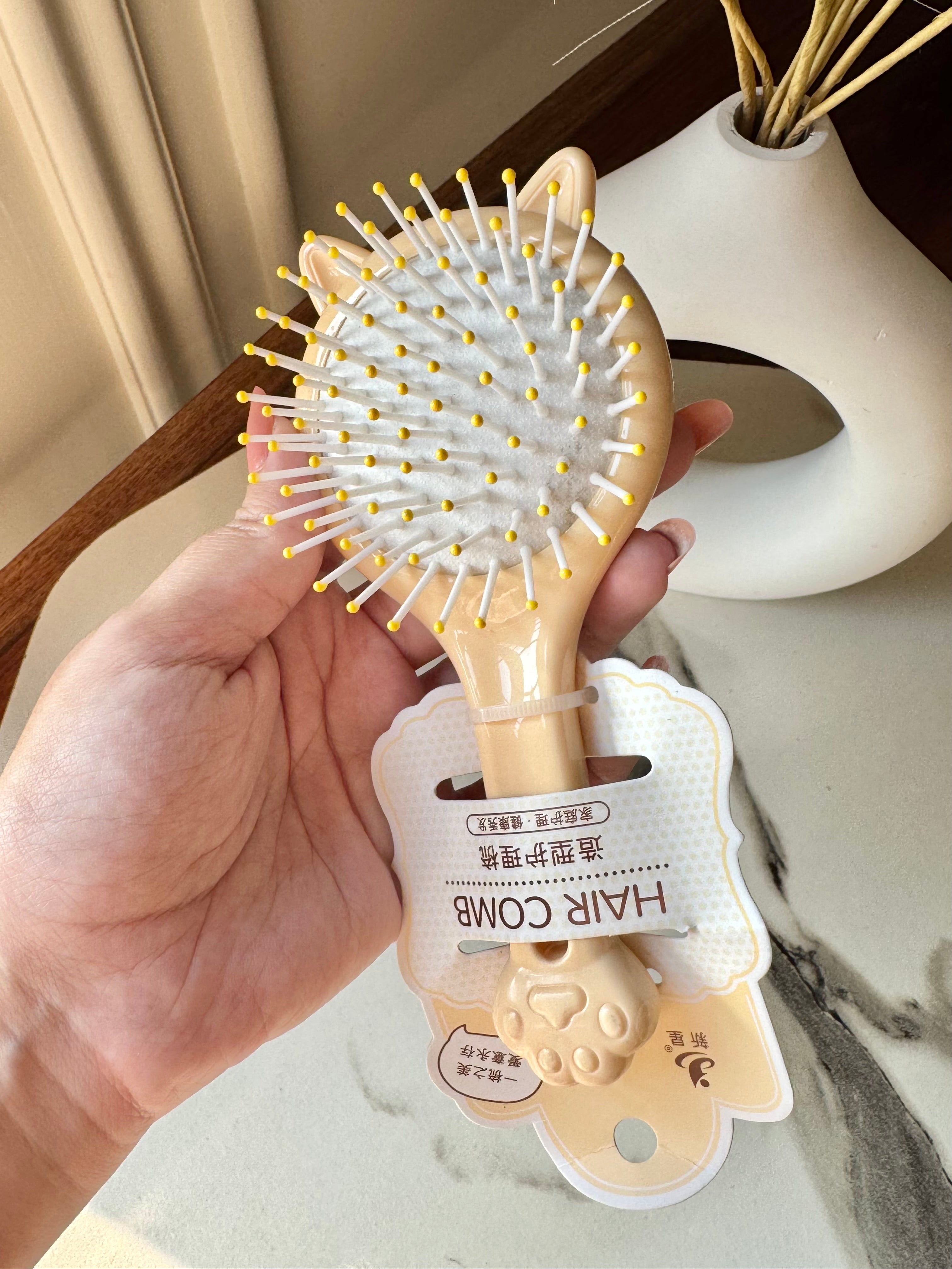 Kids Softest Teddy Shape Hair Brush with Mirror (Milky)