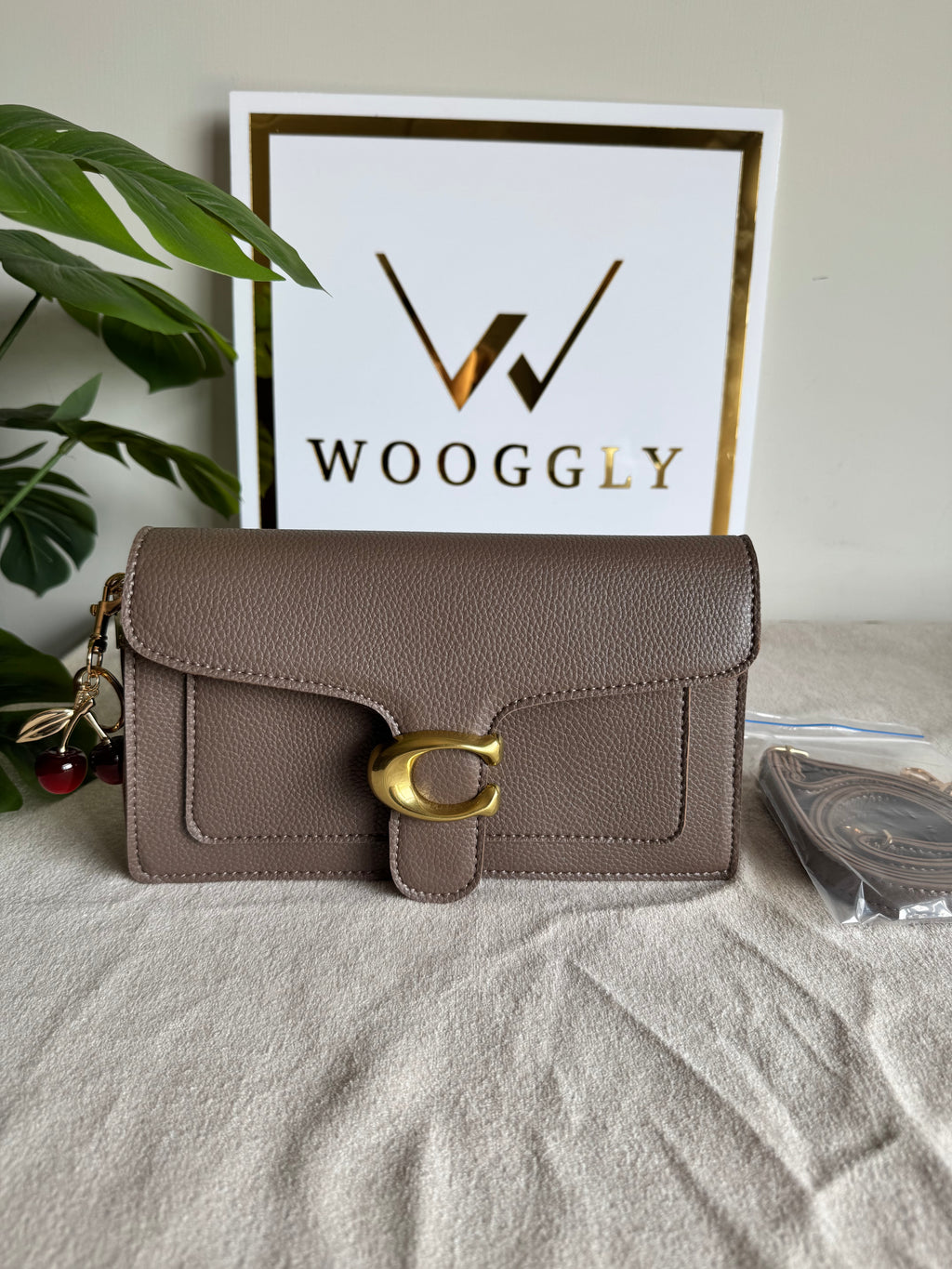 COACH TABBY with Coach Cherry Charm (Beige)