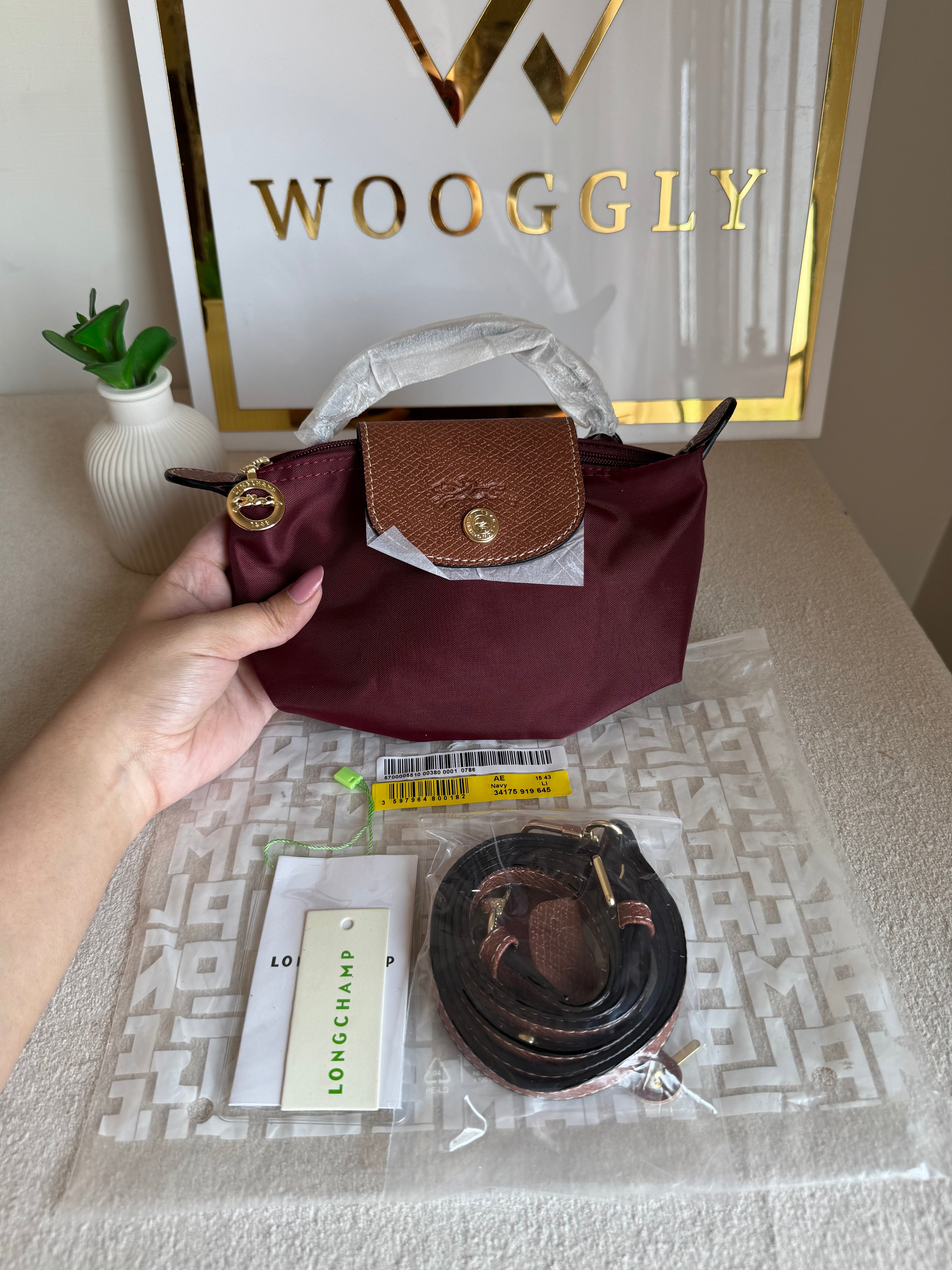 Premium LongChamp Crossbody Bag with Strap - Wine Red (WITH BRAND LOGO)