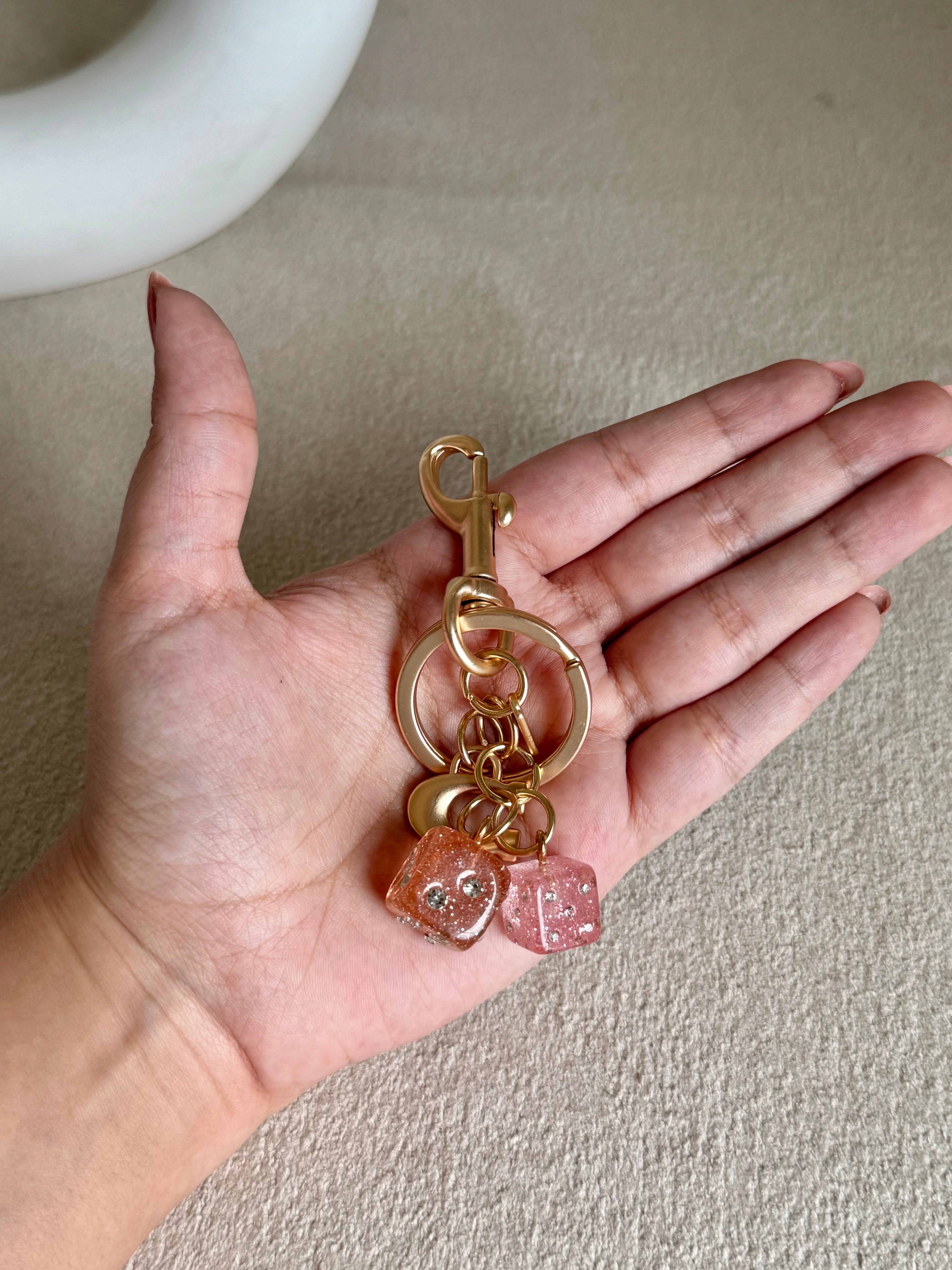 PREMIUM Coach Dice Bag Charm - Mini Pink & Peach