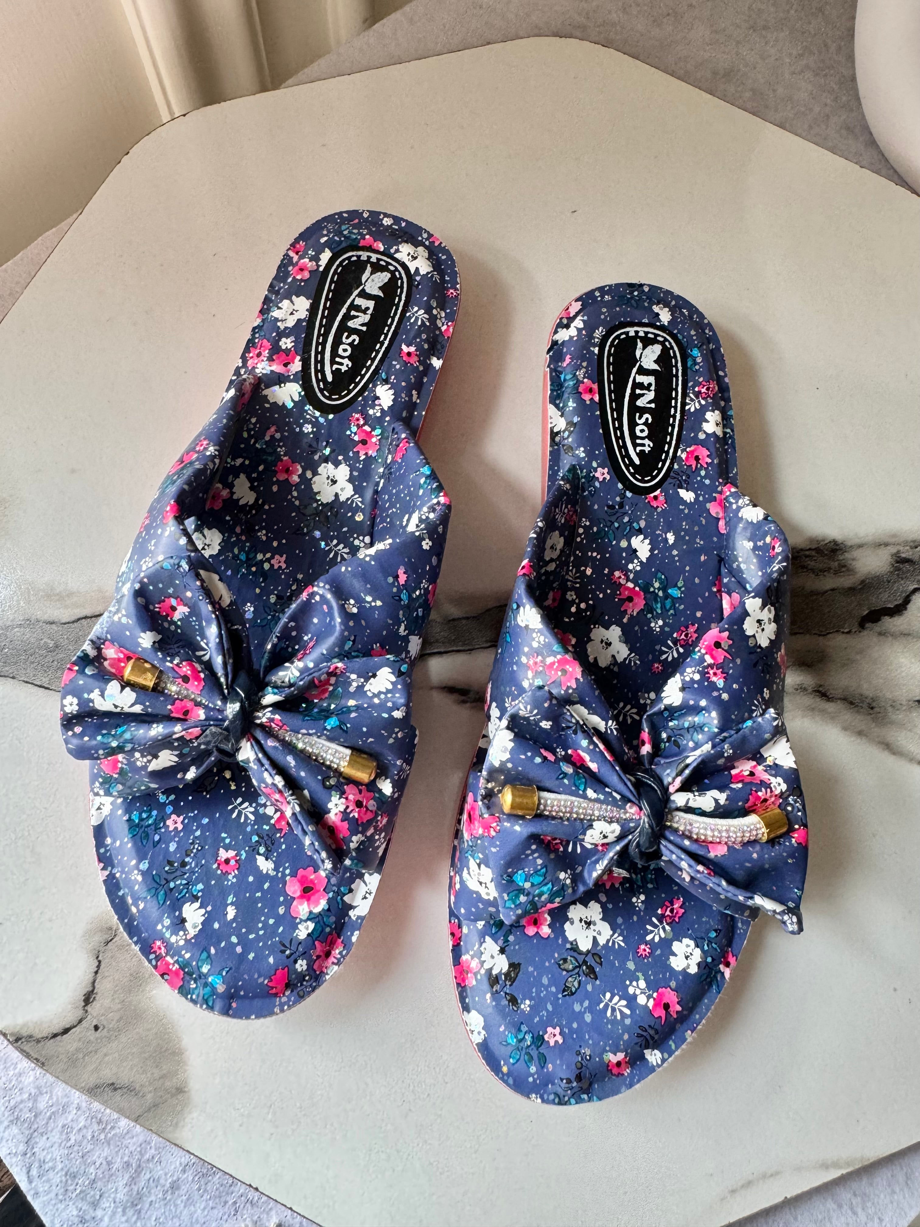 Soft Floral Fantasy Slides - Blue