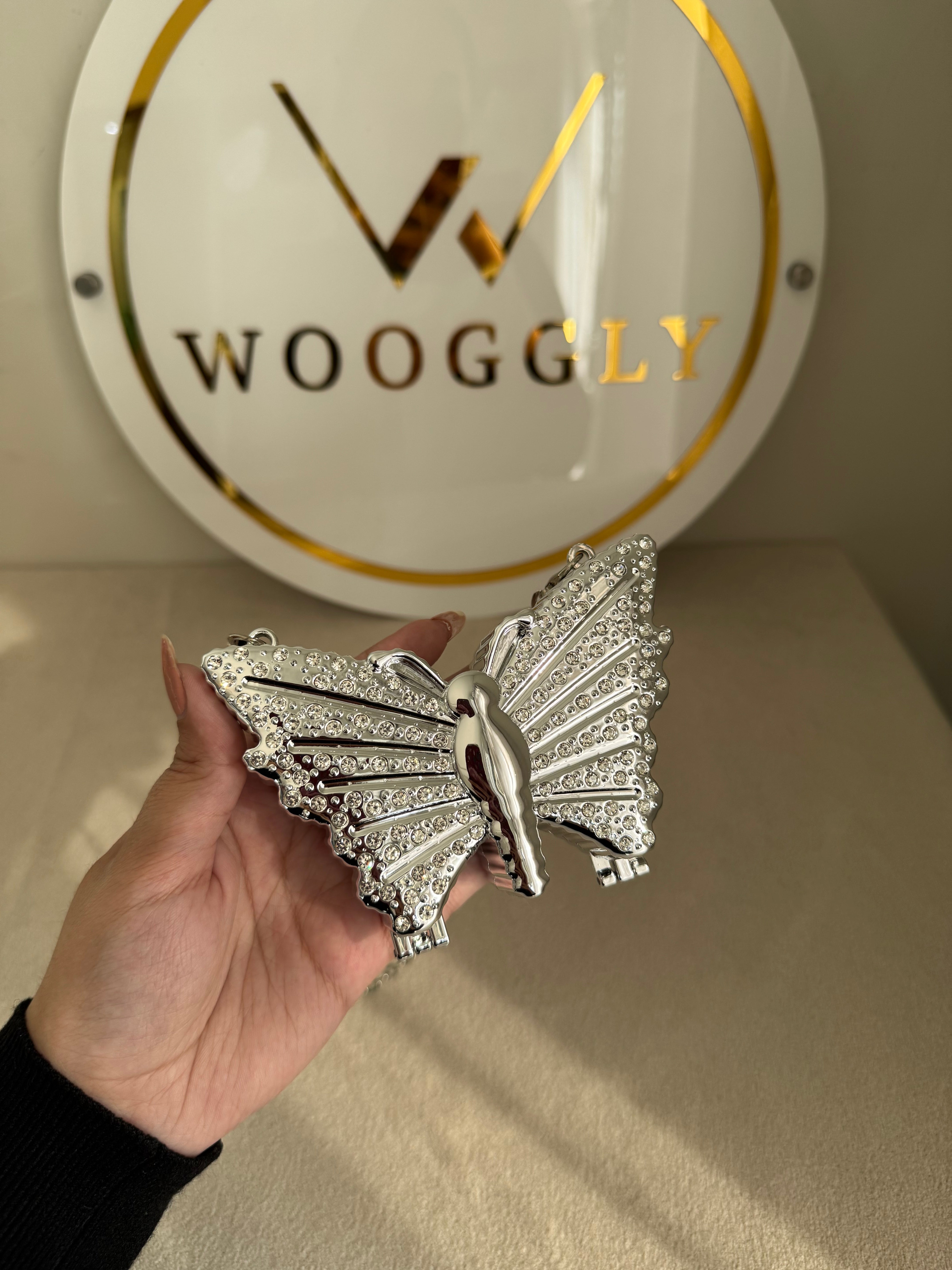 Glam Butterfly Clutch with Chain - Mini Silver