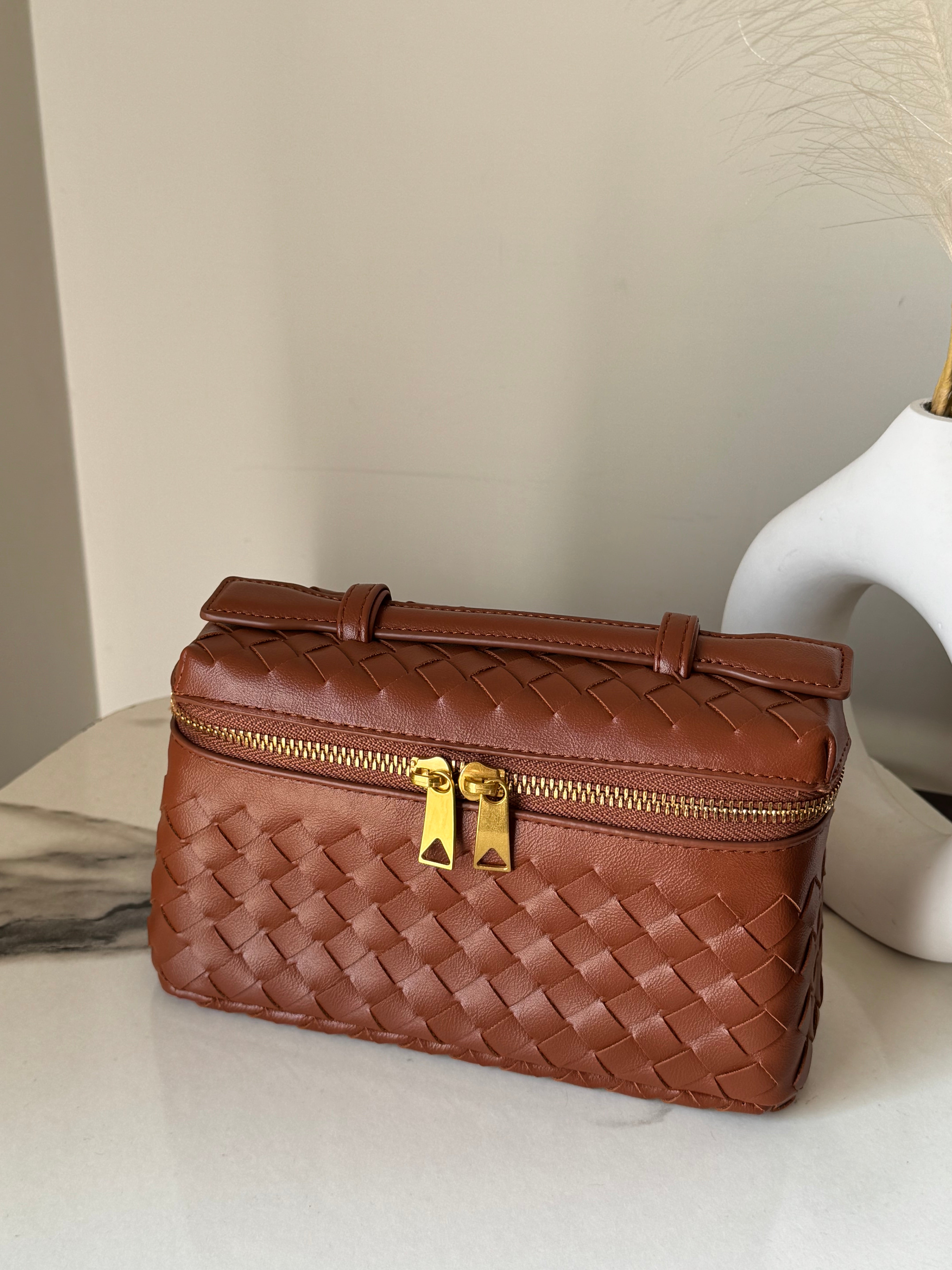 JW Pie Woven Bag with Long Strap (Brown)