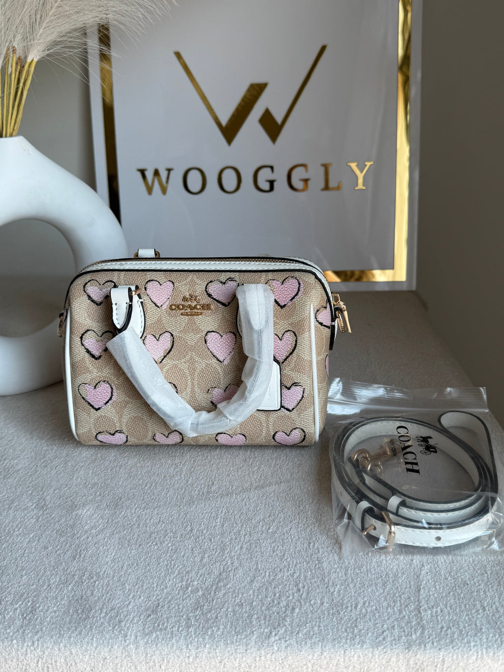 COACH Mini Duffle Bag PREMIUM with Long Strap (Baby Pink Hearts) - BOX PACKING
