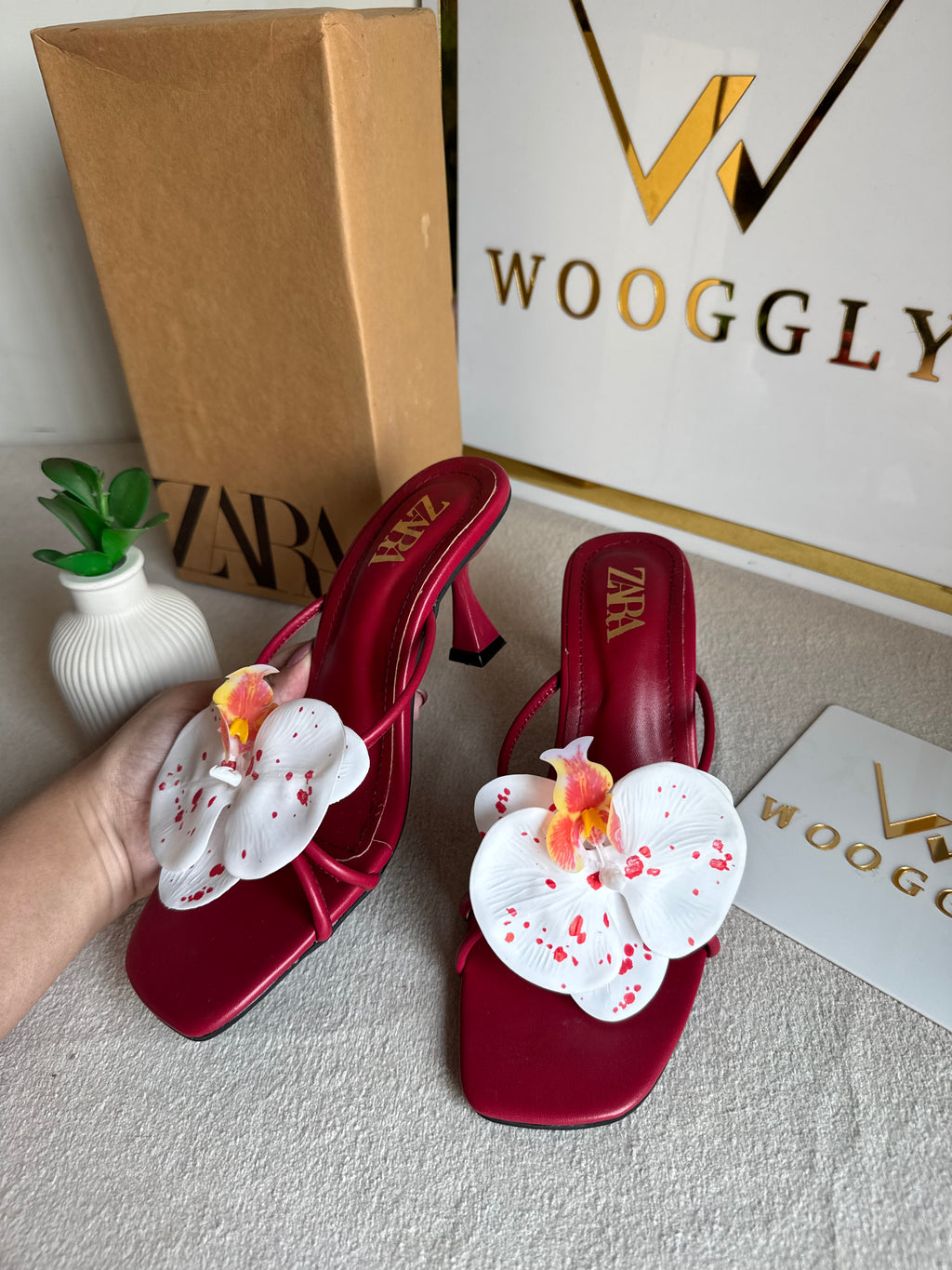 Zara Flower Heels MAROON - with Brand Box