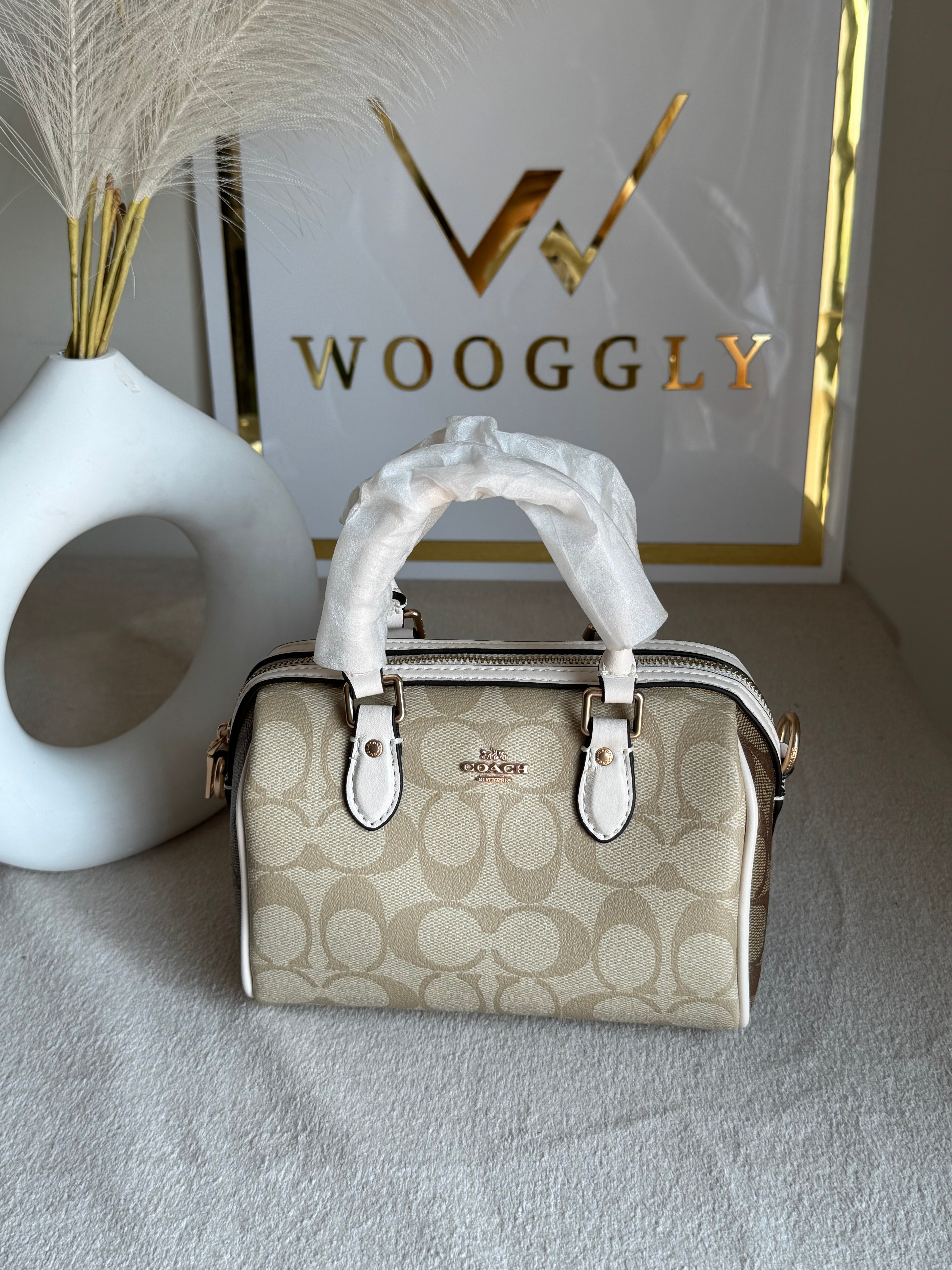 COACH Mini Duffle Bag PREMIUM with Long Strap (Signature Beige) - BOX PACKING