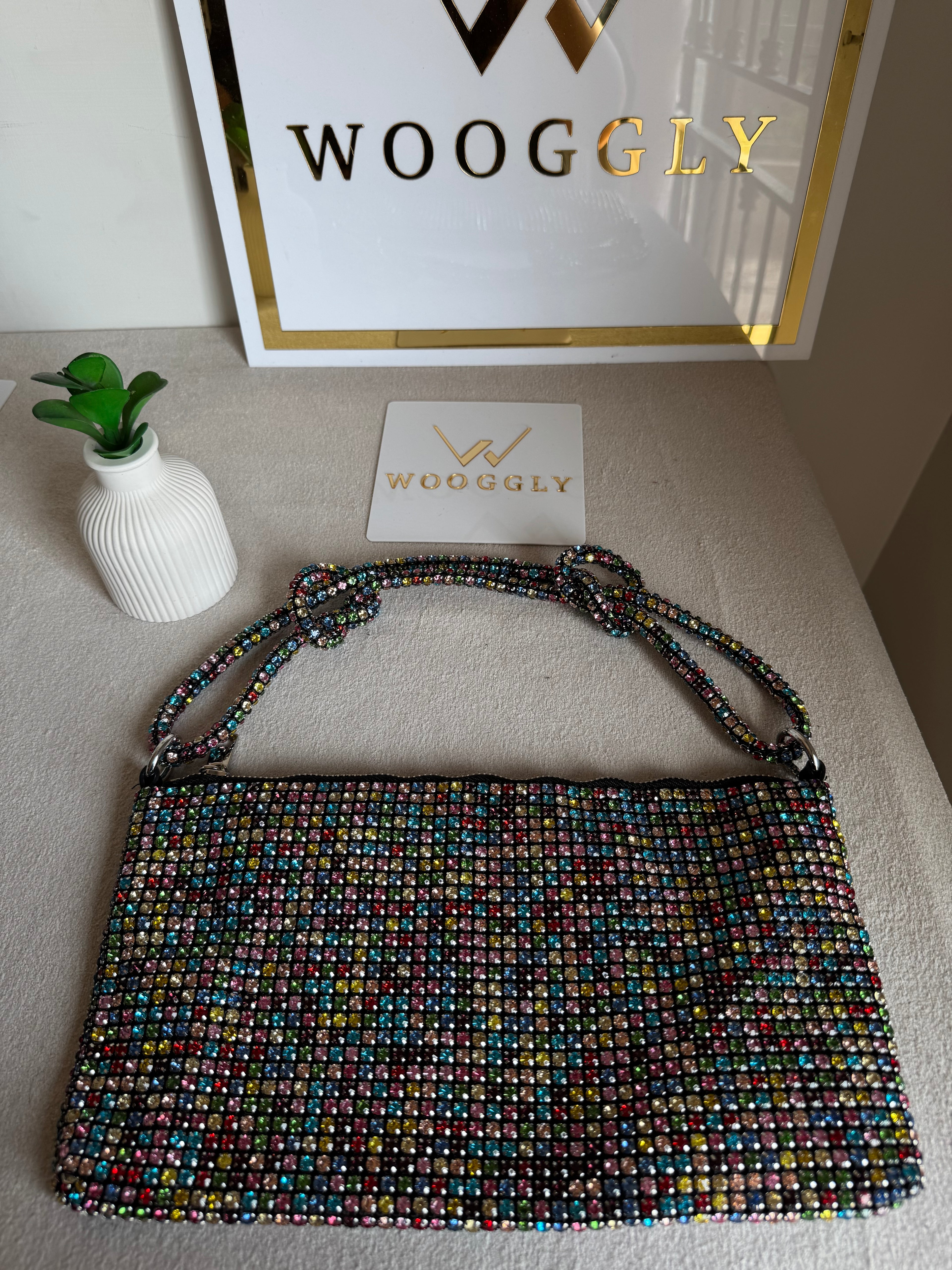 Dreamy Party Wear Rhinestone Bag - Black with Multi