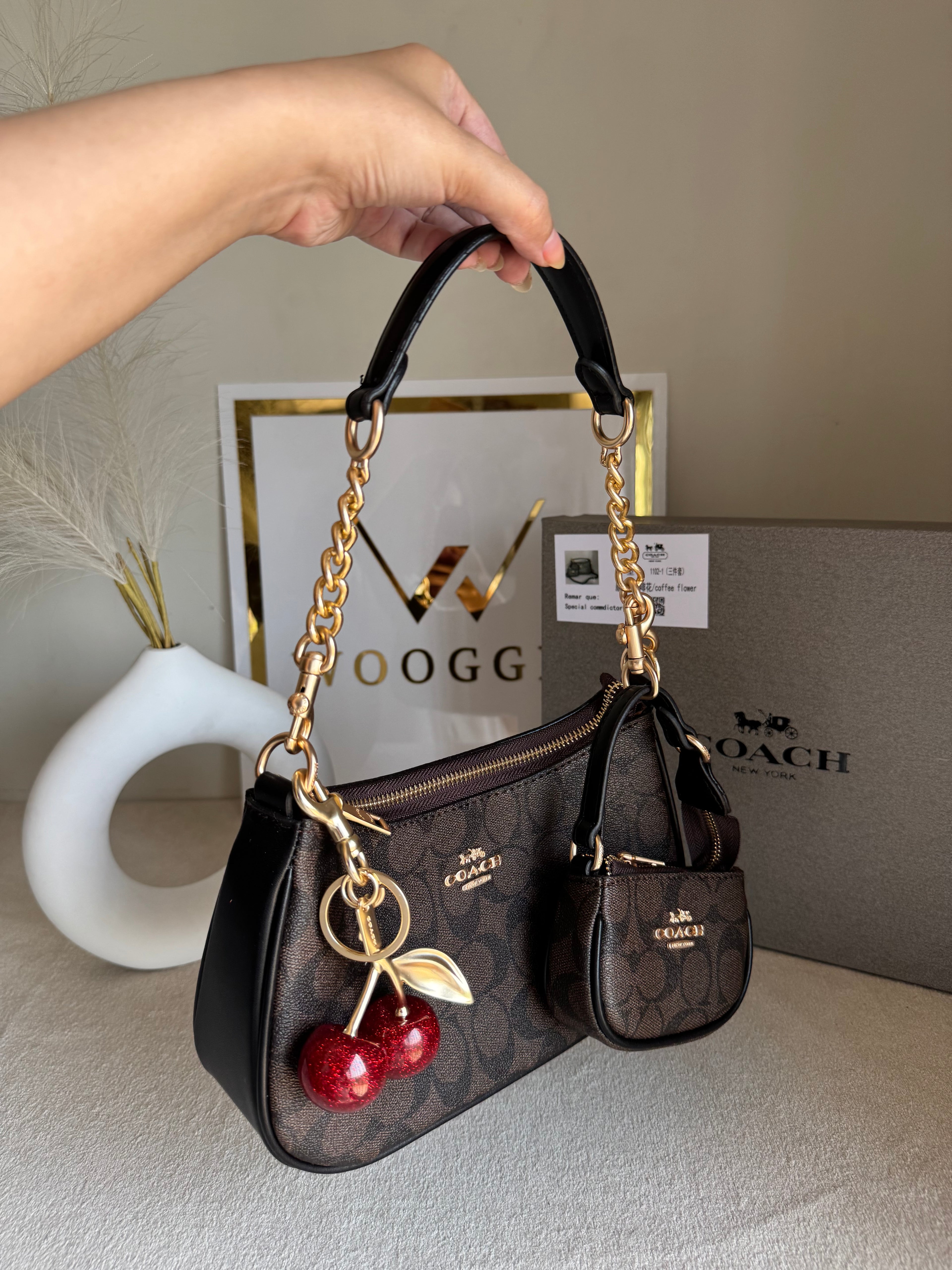 COACH Teri Gift Box with Baby Teri Charm & Coach Cherry Charm - Signature Brown
