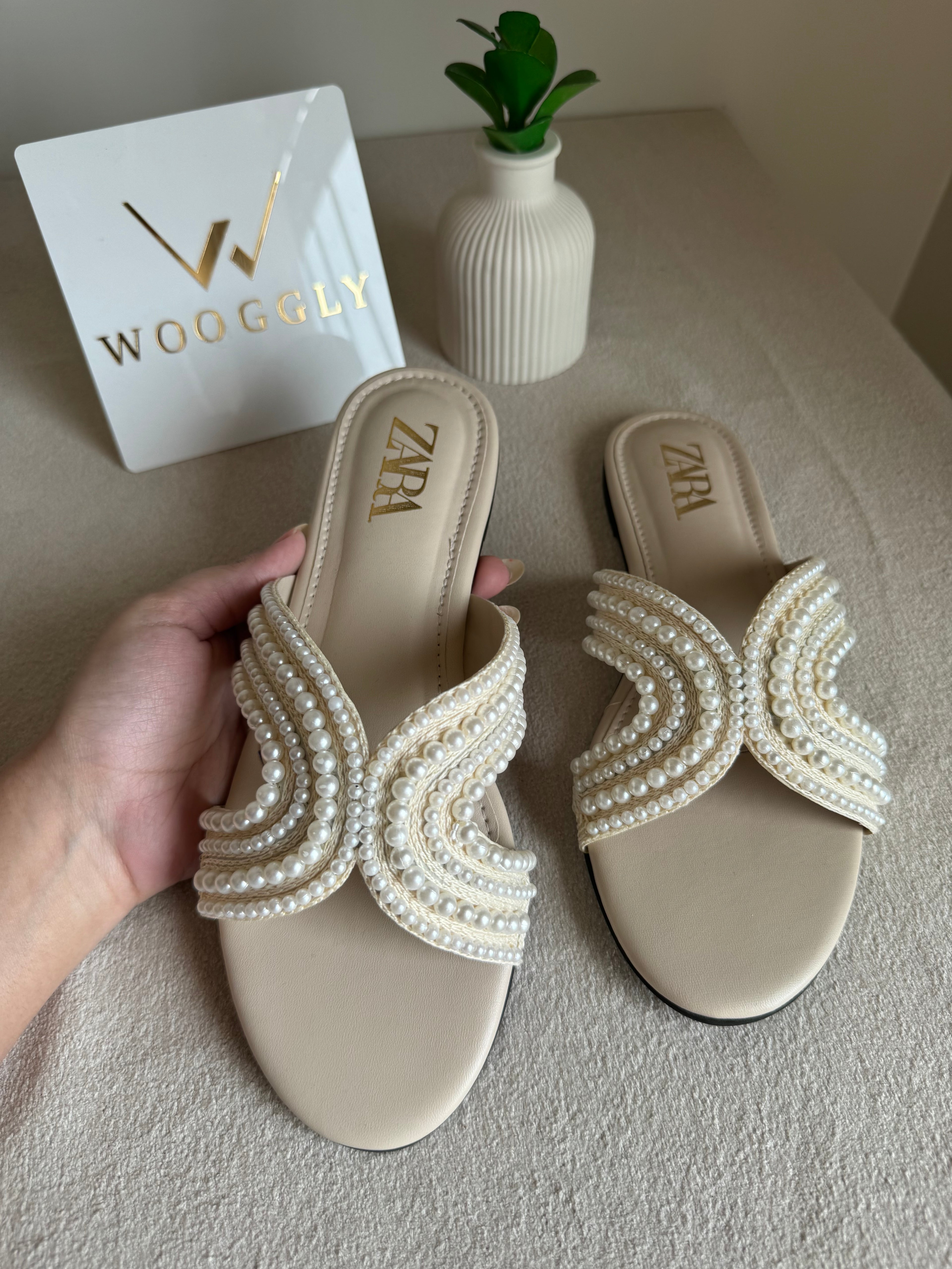 Zara Pearl Slides - Cream