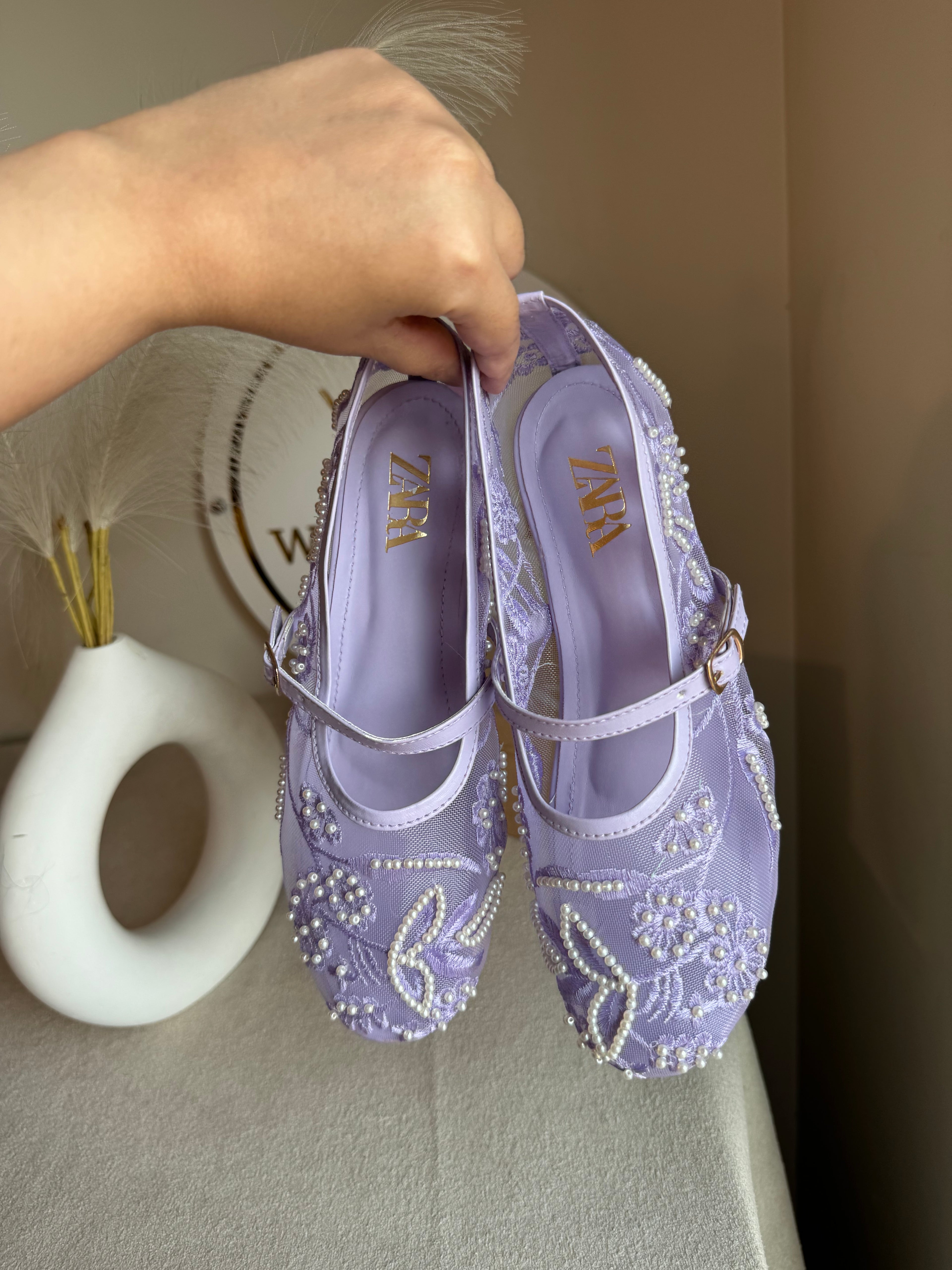 Zara Embroided Net Pumps - Lilac