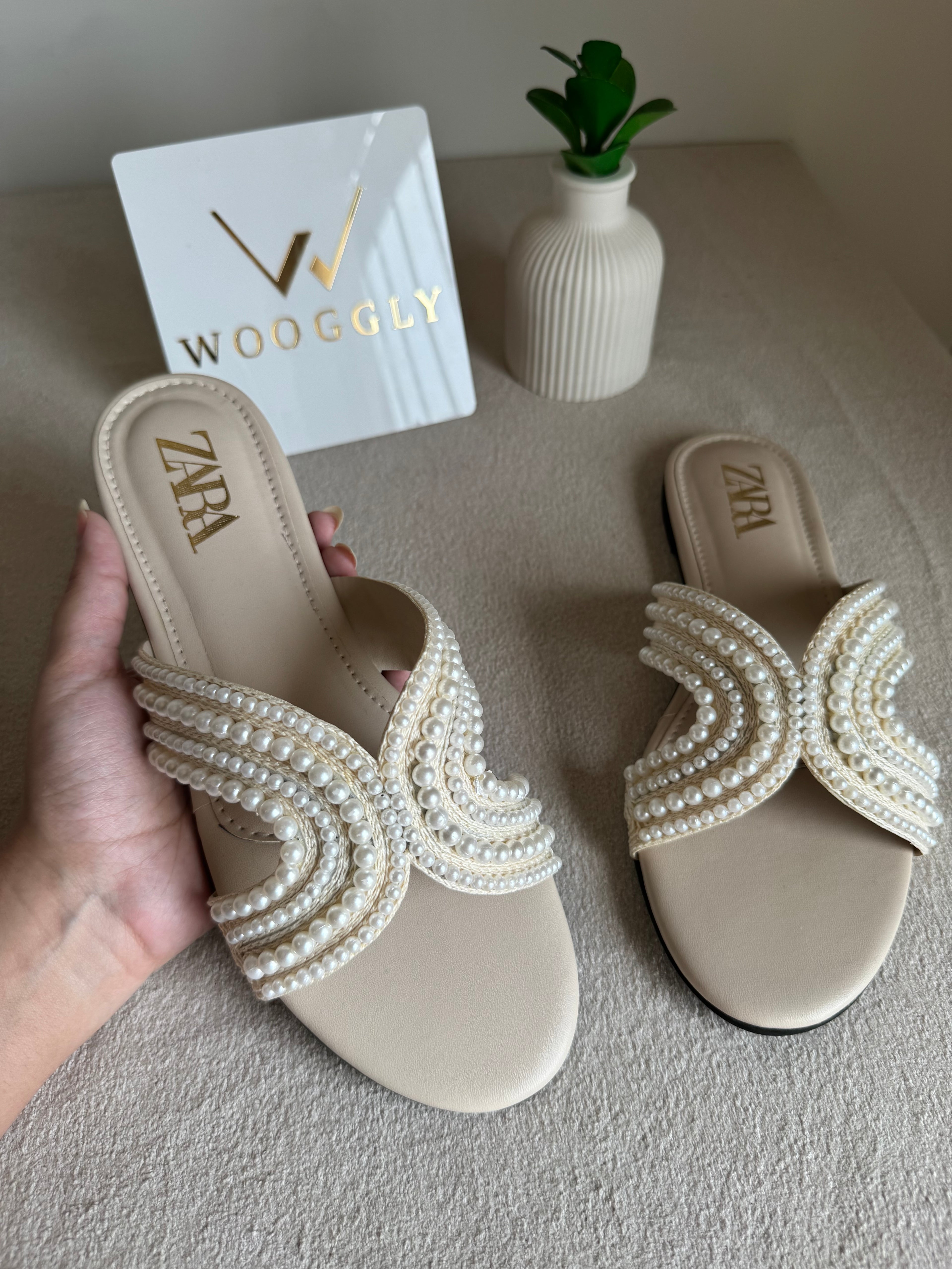 Zara Pearl Slides - Cream