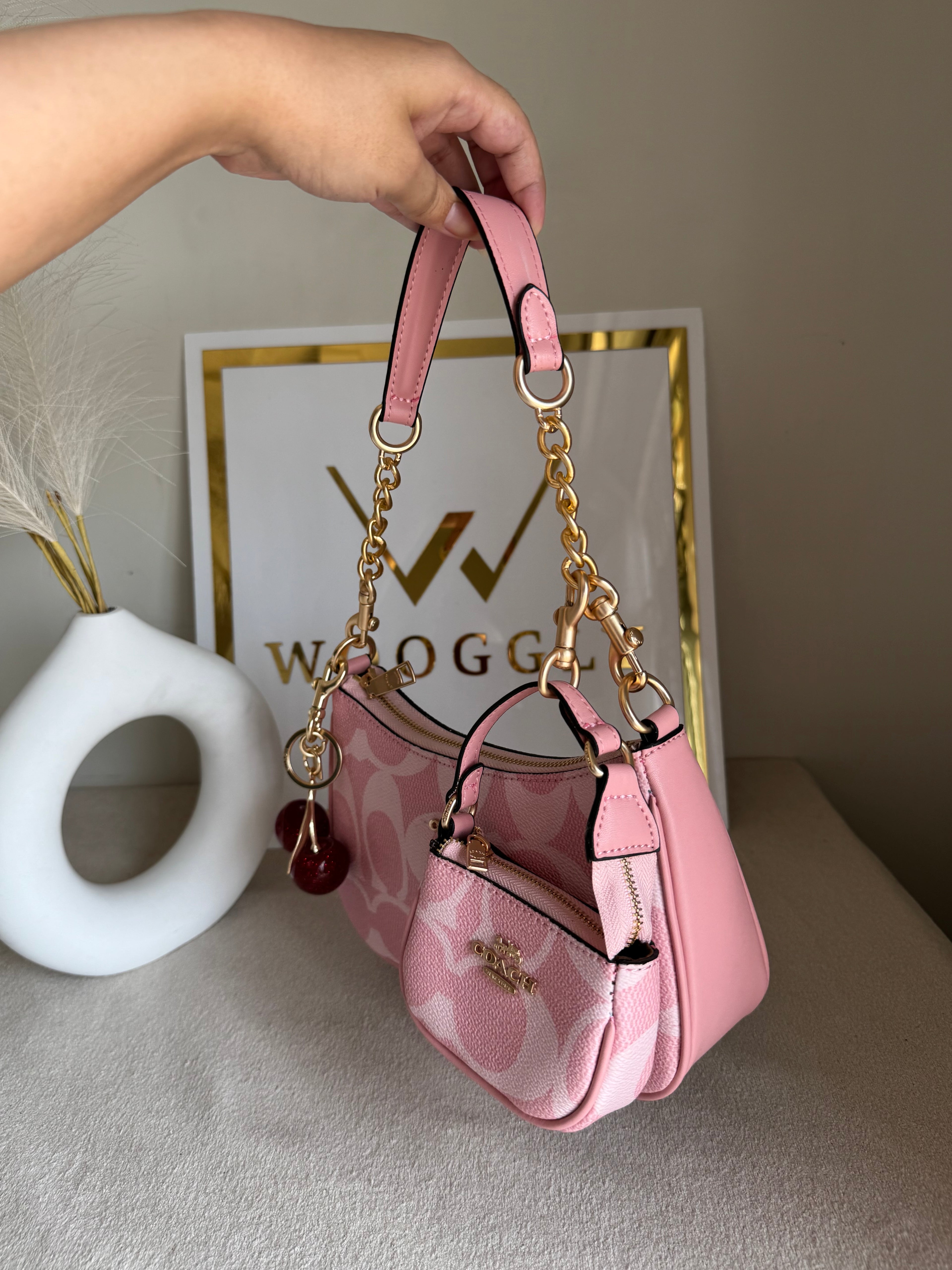 COACH Teri Gift Box with Baby Teri Charm & Coach Cherry Charm - PINK