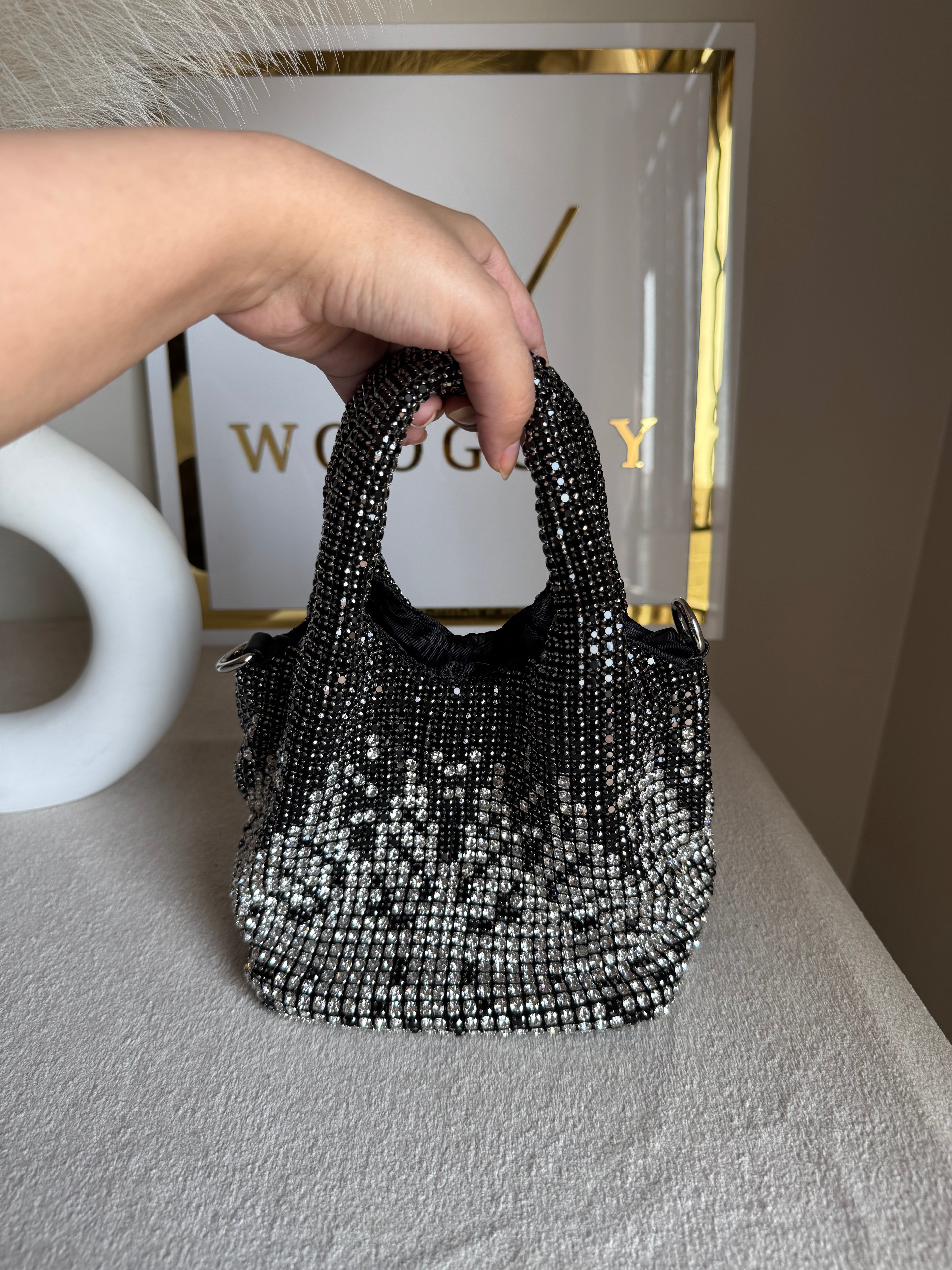 Party Wear Rhinestone Bucket Bag - Black