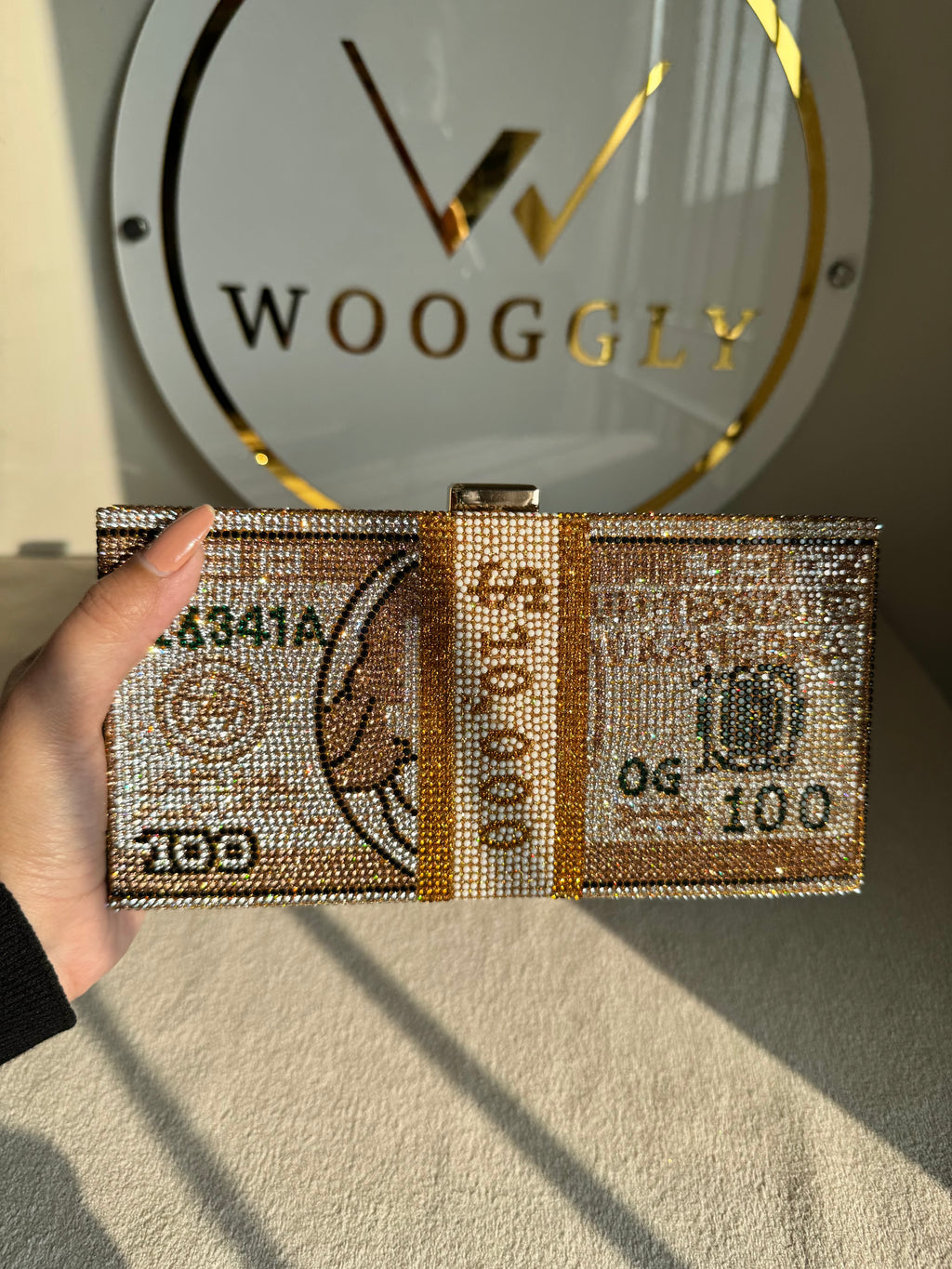 Premium Dollar Clutch - Gold with Chain