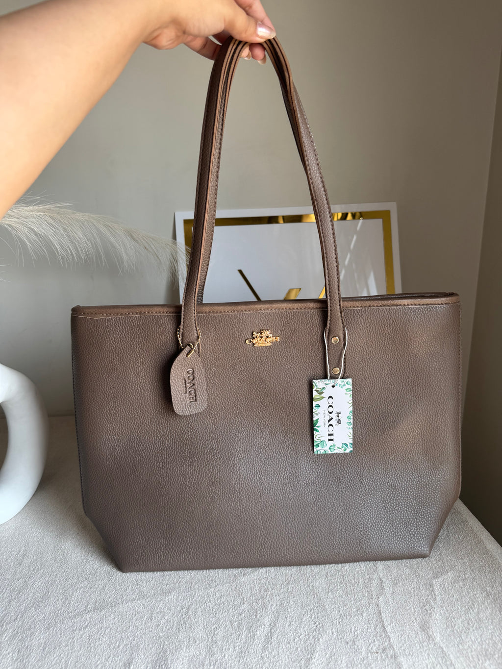 COACH City Tote Bag PREMIUM - Greyish Beige (BOX PACKING)