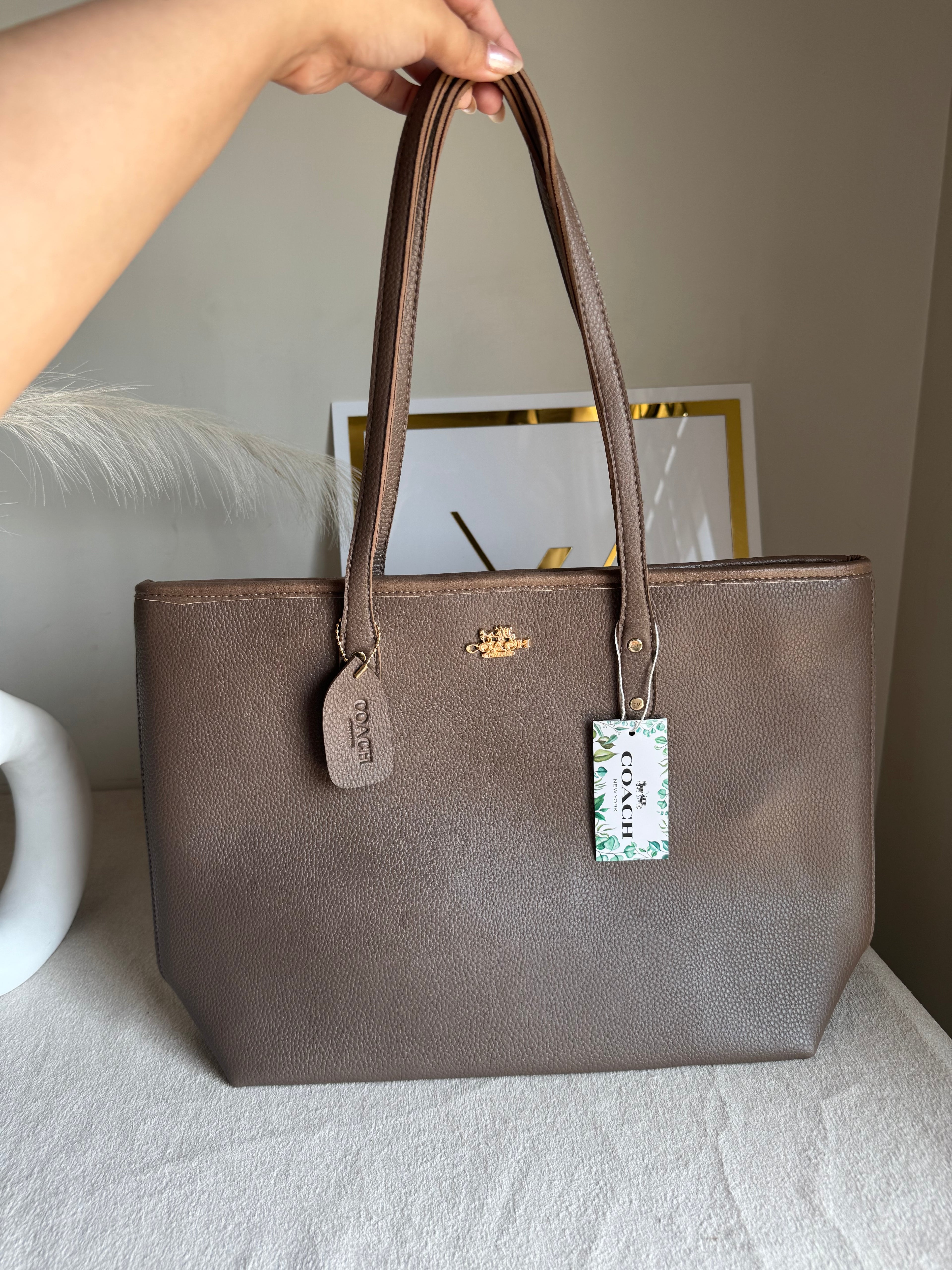 COACH City Tote Bag PREMIUM - Greyish Beige (BOX PACKING)