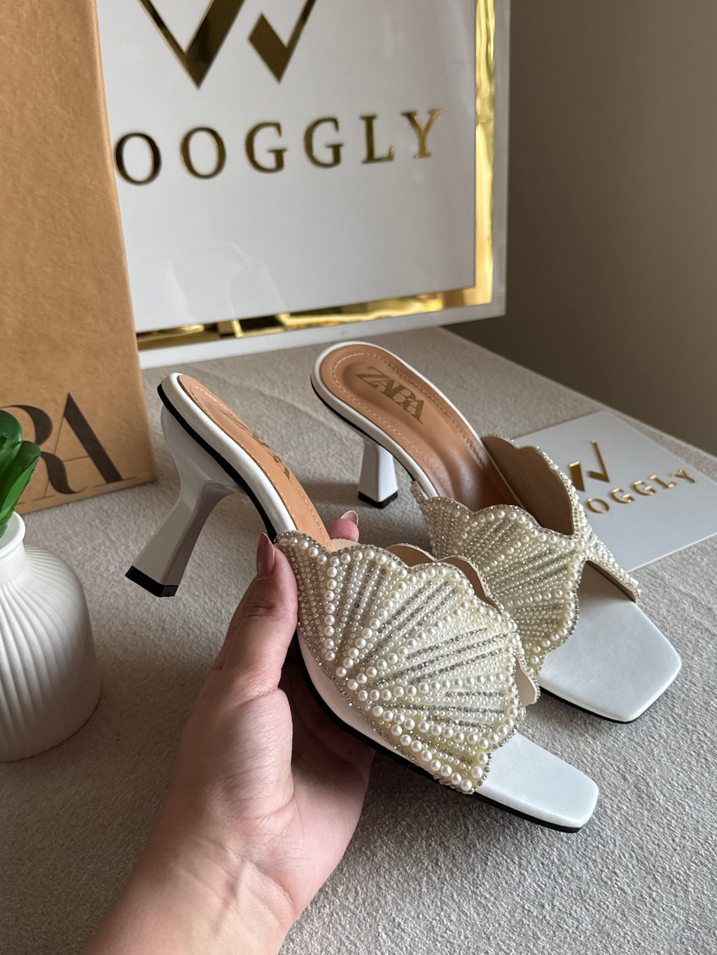 Viral Zara Faux Heels WHITE with Brand Box