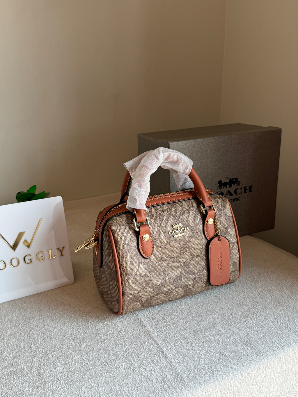 COACH Mini Duffle Bag PREMIUM with Long Strap Apricot Brown - BOX PACKING