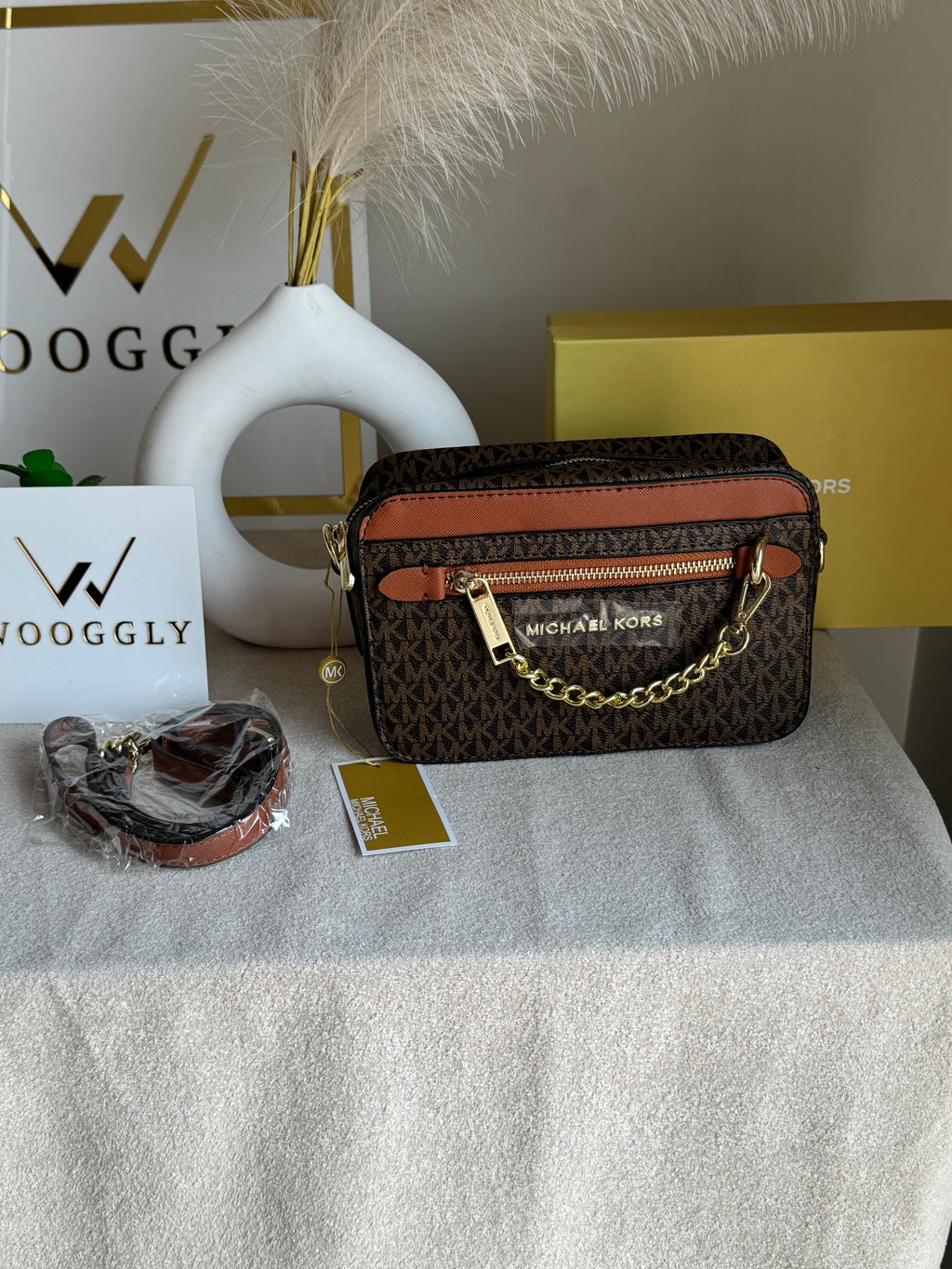 Premium MK Crossbody Bag with PROPER PACKING Brown